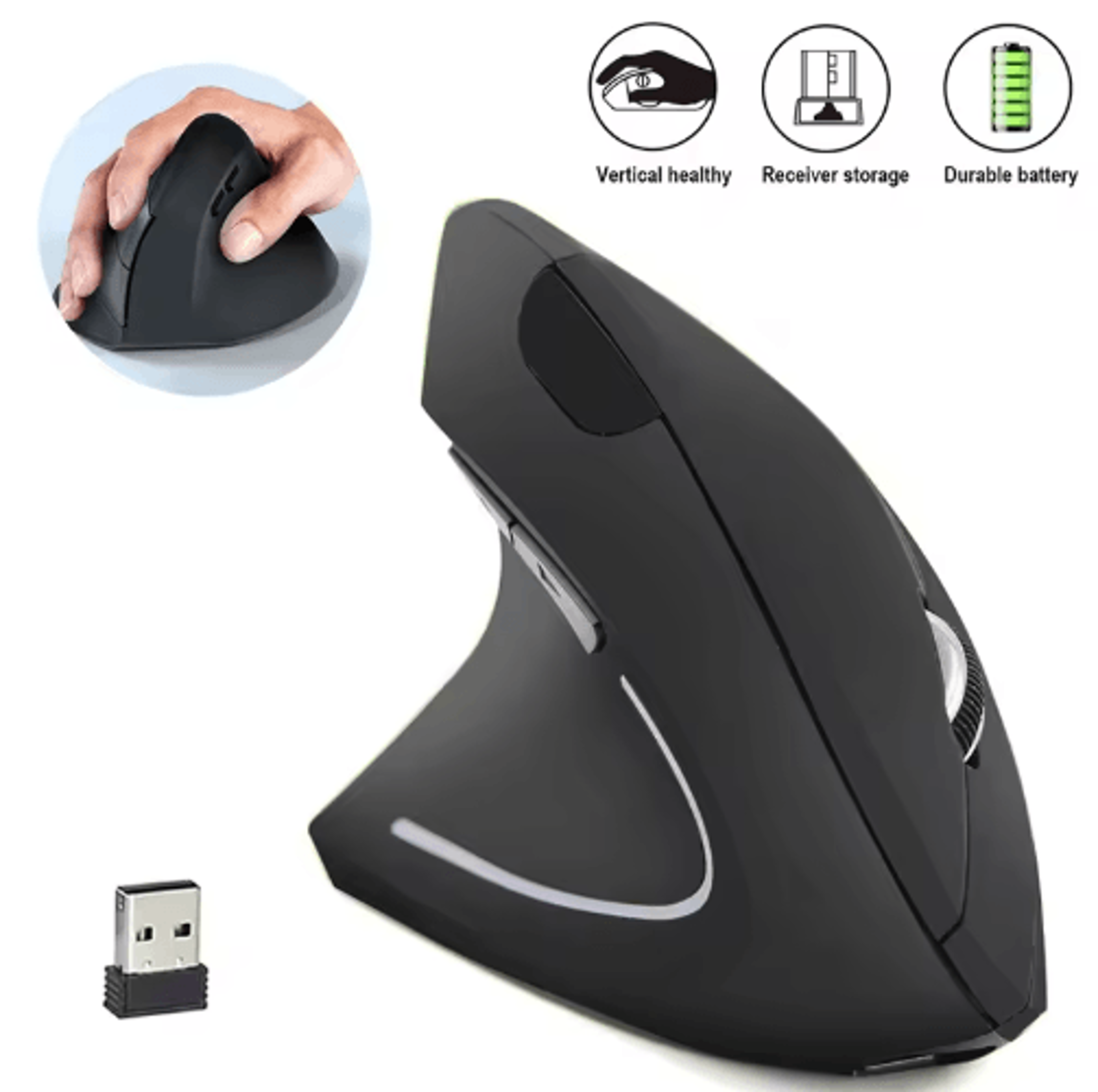 ergonomic vertical mouse – dual-mode wireless bluetooth silent mouse (1600 dpi)