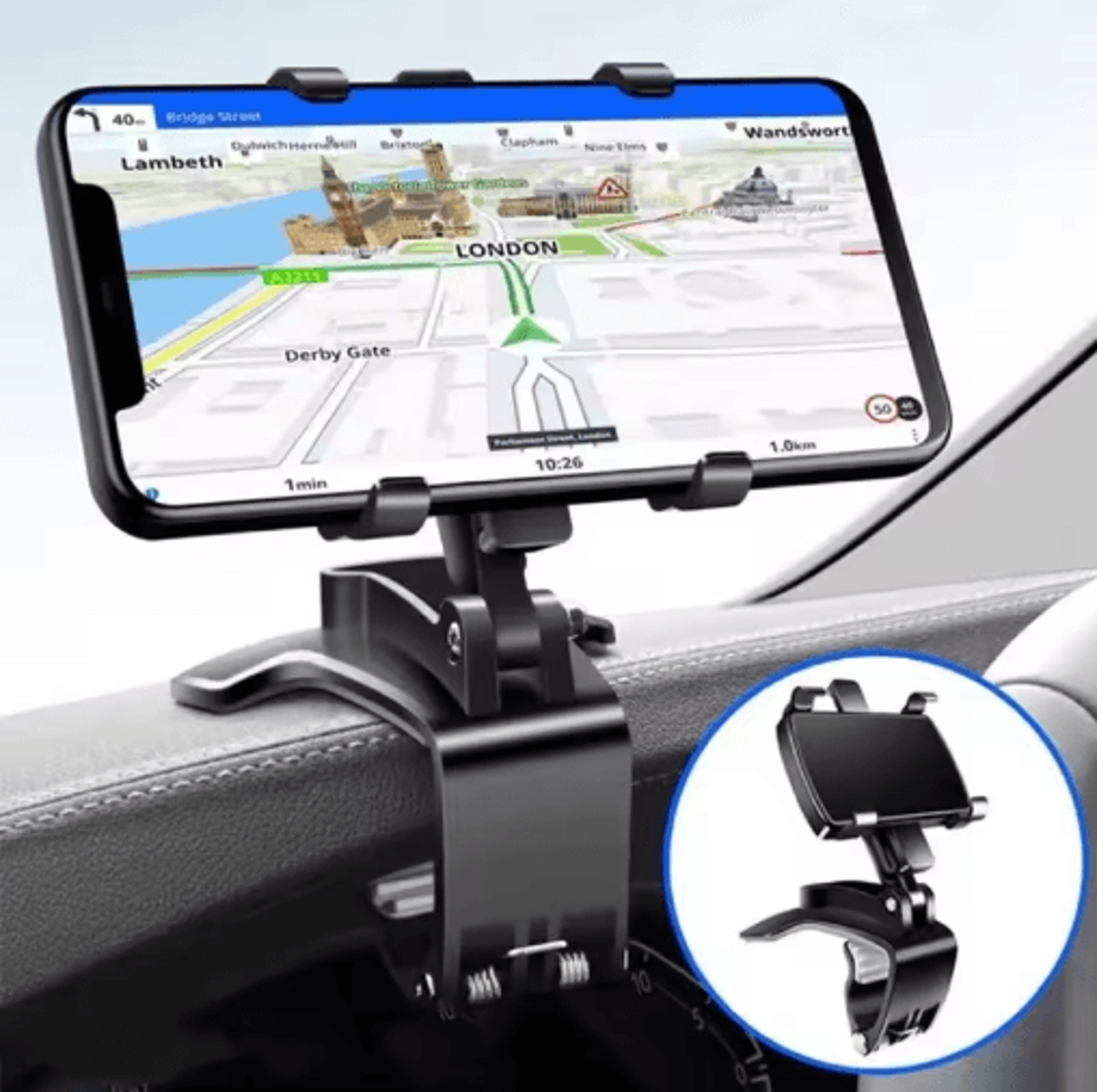 universal car phone holder – dashboard & rearview mirror mount clip