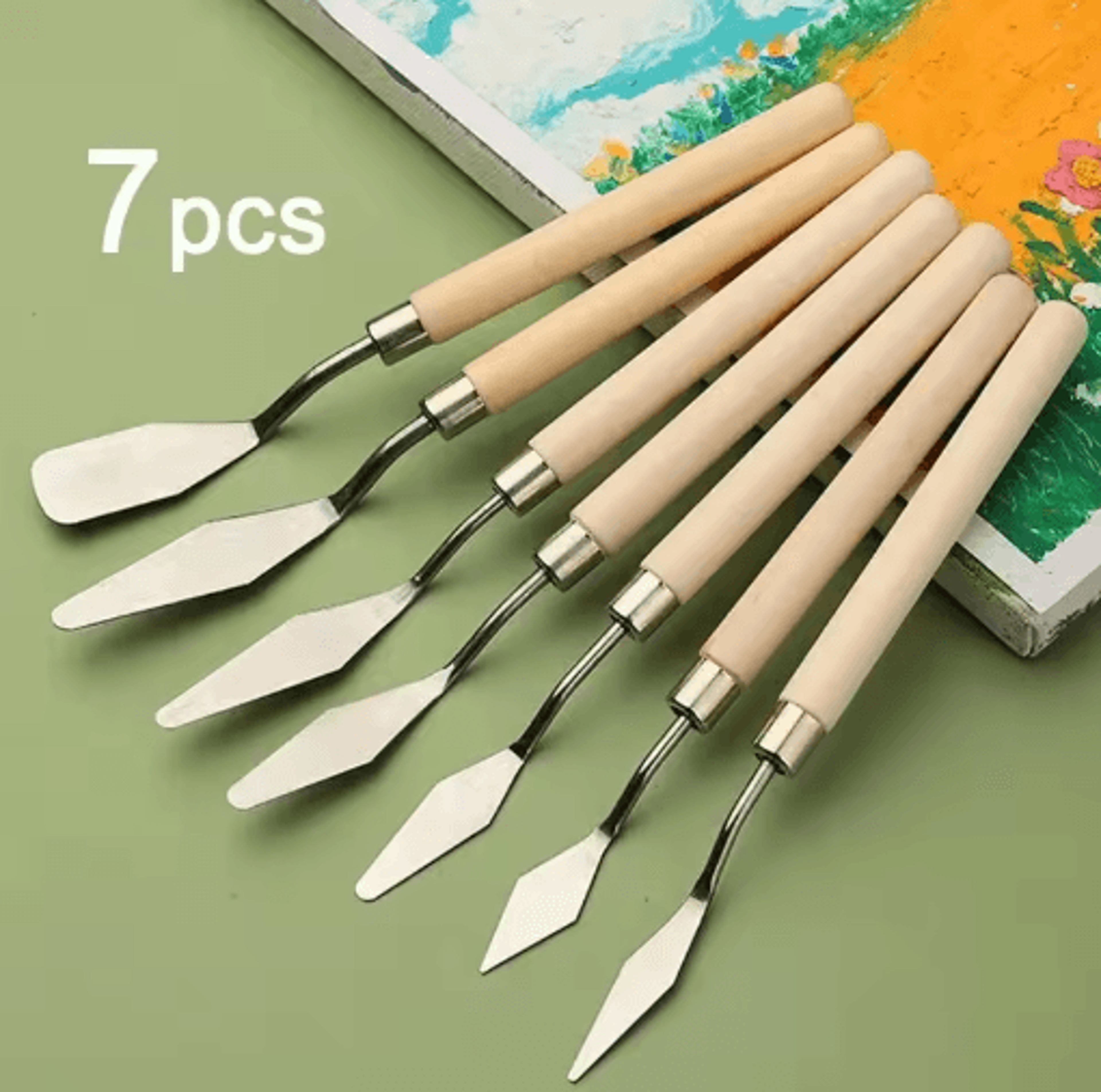 7 piece palette knife set stainless steel painting spatulas with wooden handles