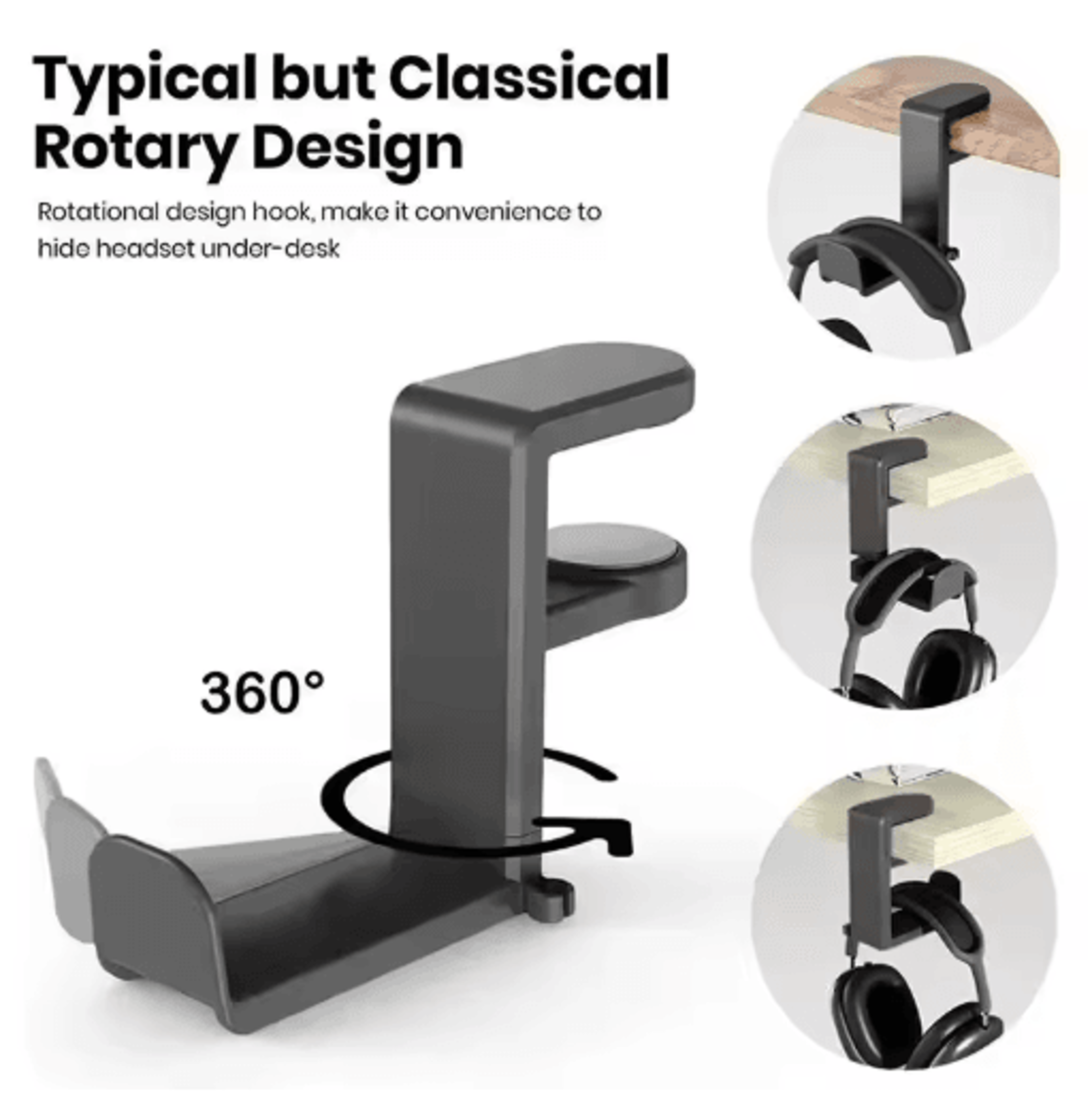 premium no-punch headphone & accessory holder clip-on table hook storage organizer