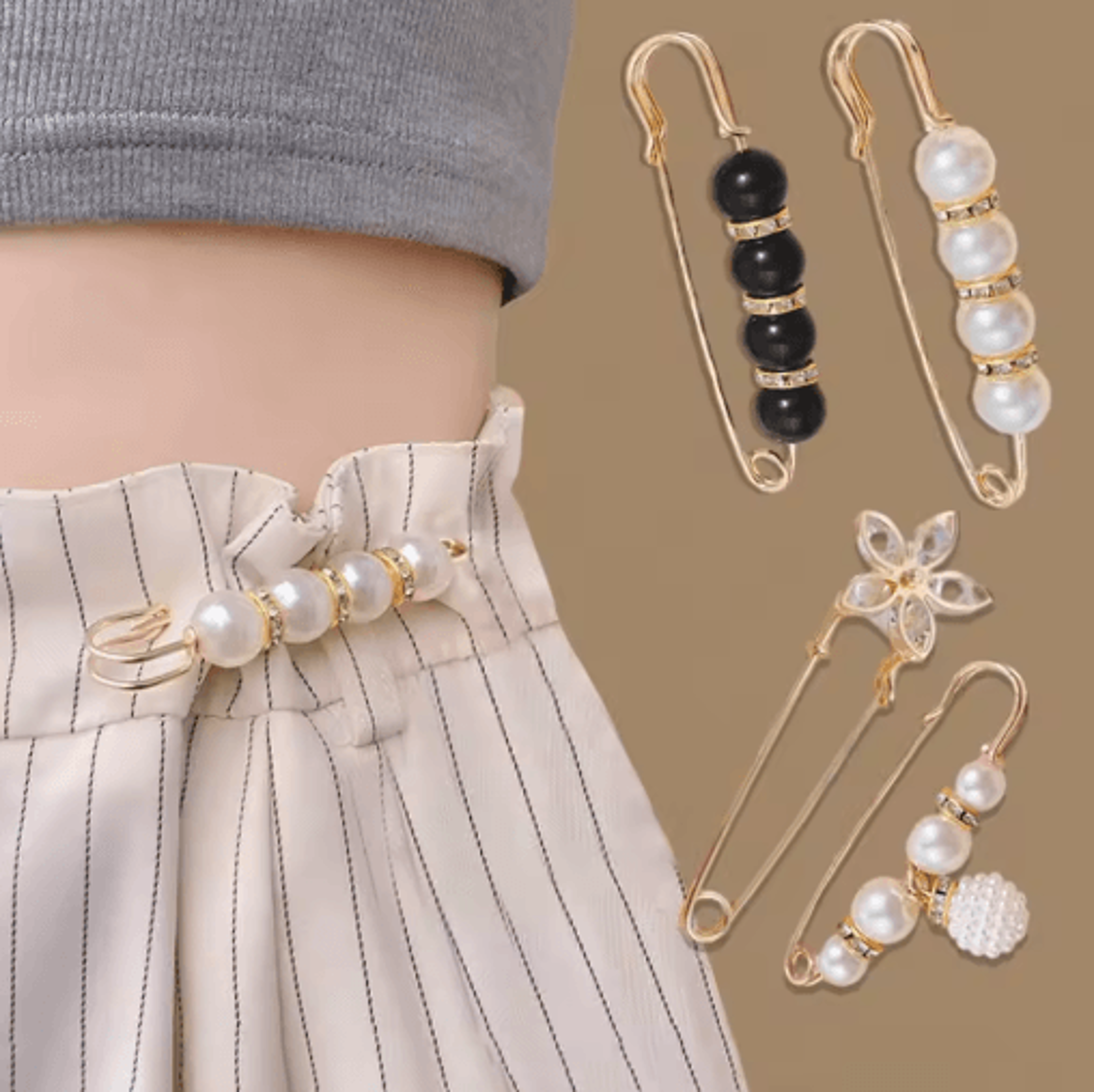 4-piece pearl waist adjustment buckle set – decorative clothing extenders