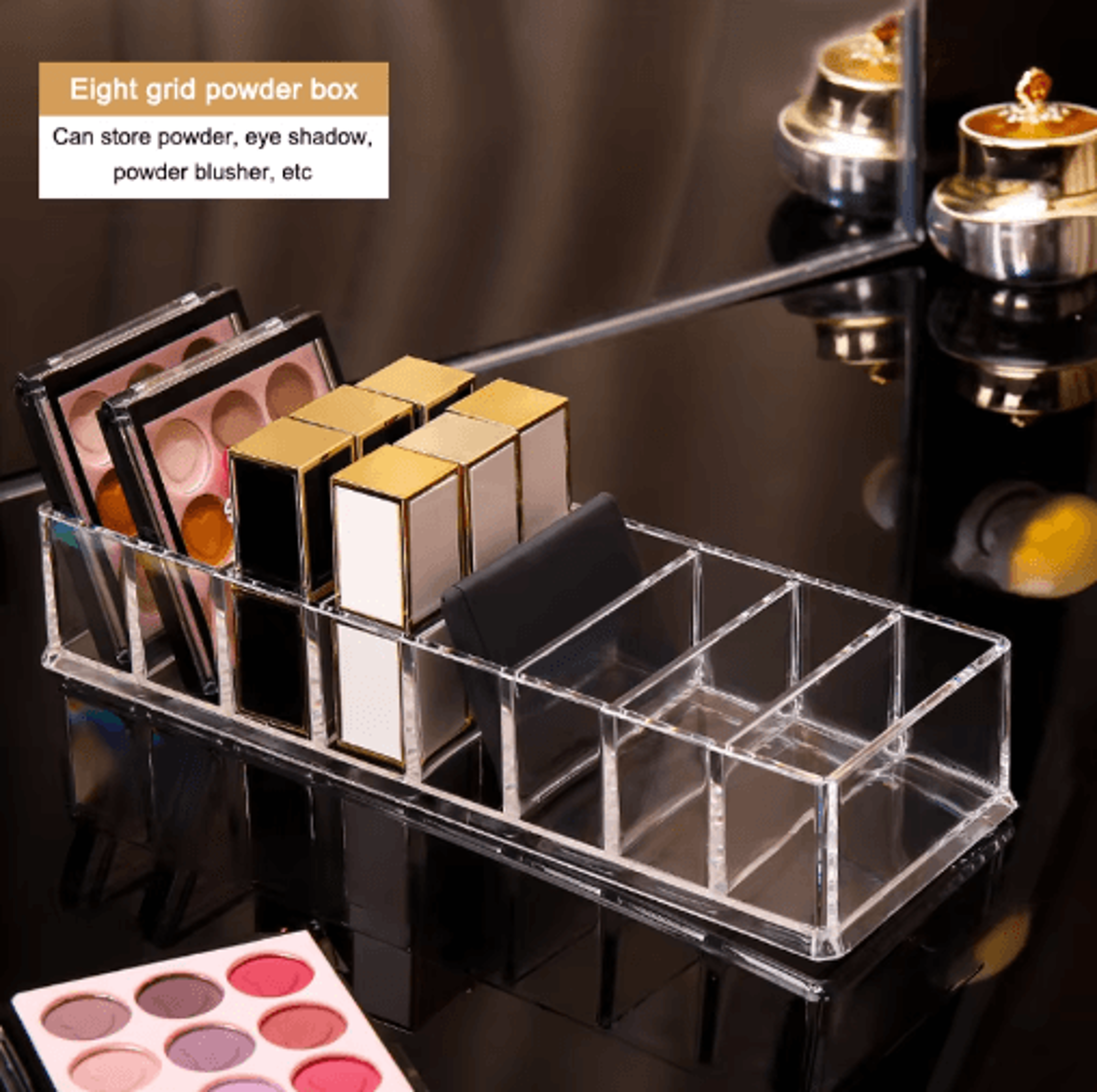 8-cell cosmetic storage box – powder, lipstick & nail polish organizer