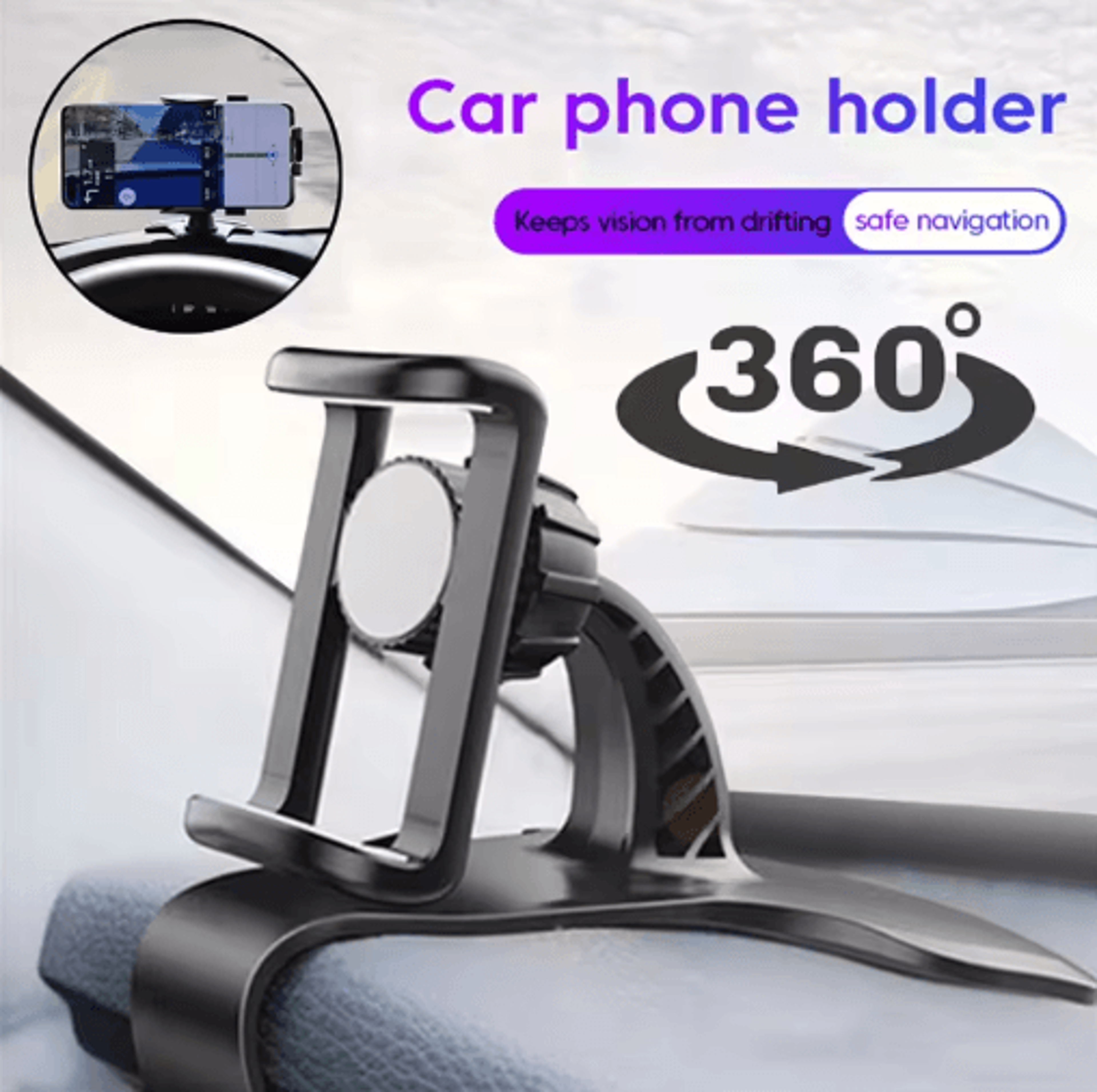 360° rotating universal car phone holder – dashboard mount clip for smartphones