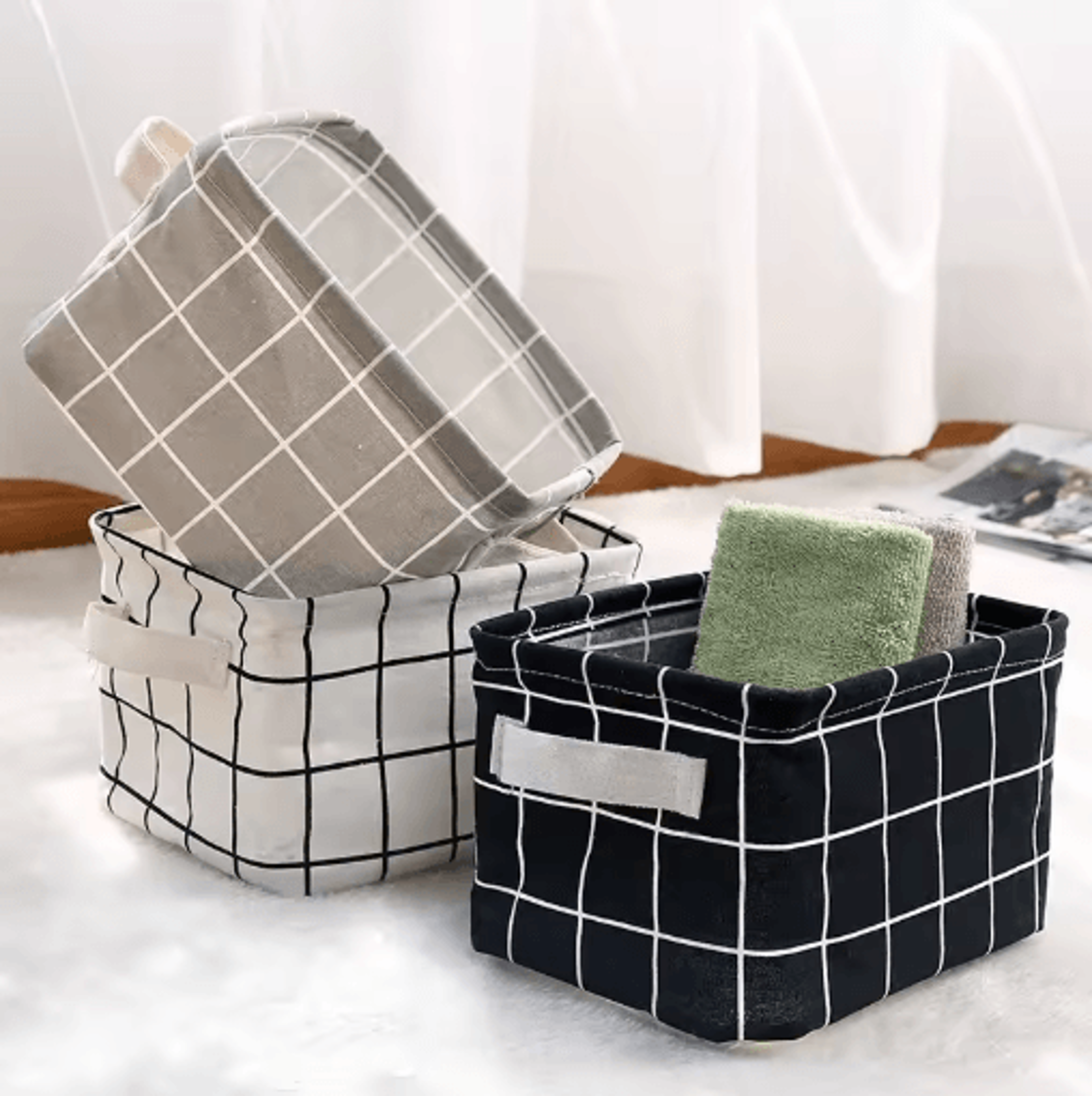 cotton and hemp storage basket with handles printed tabletop organizer