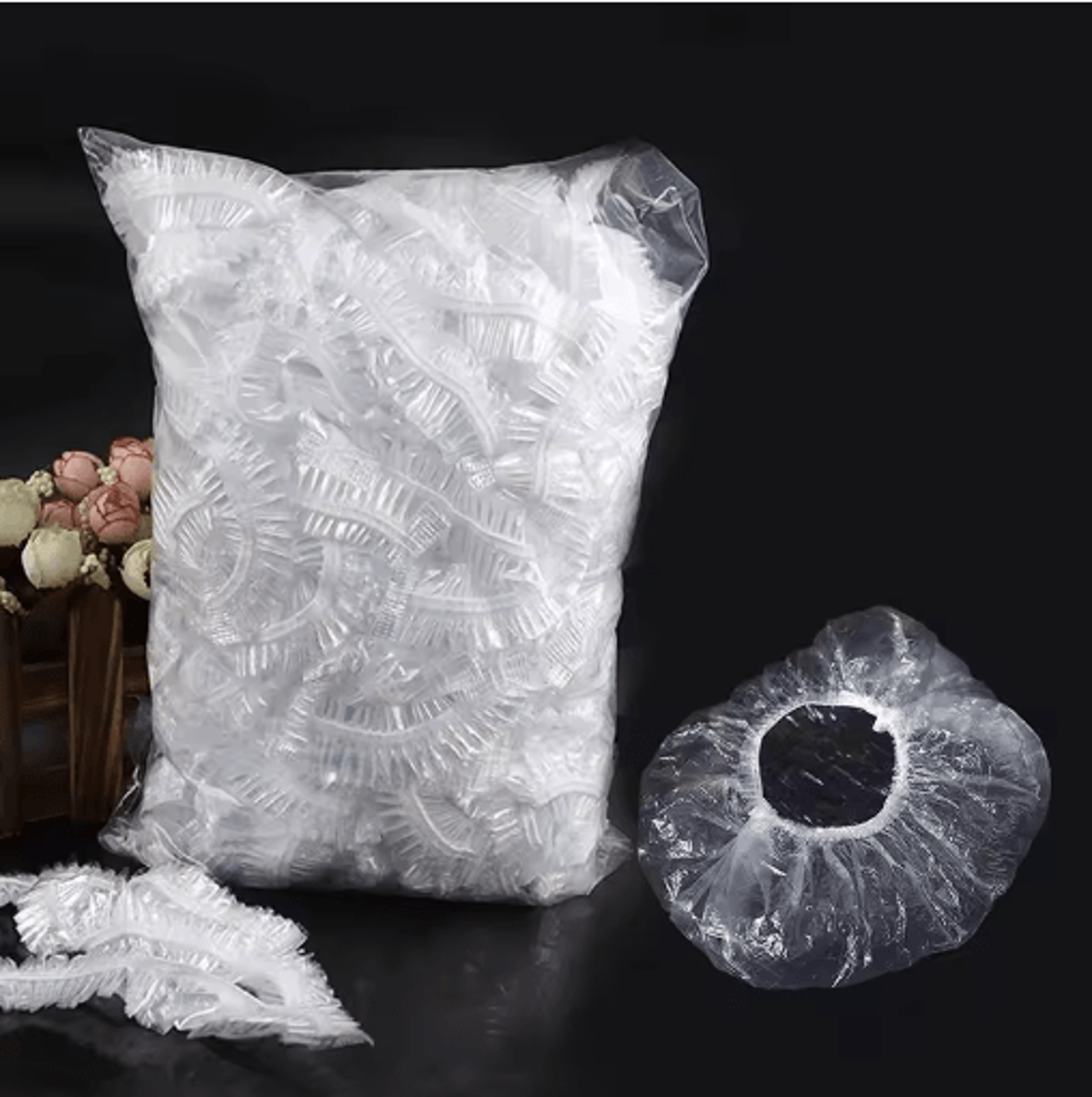 disposable thickened shower caps 42cm elastic plastic head covers (100pcs set)