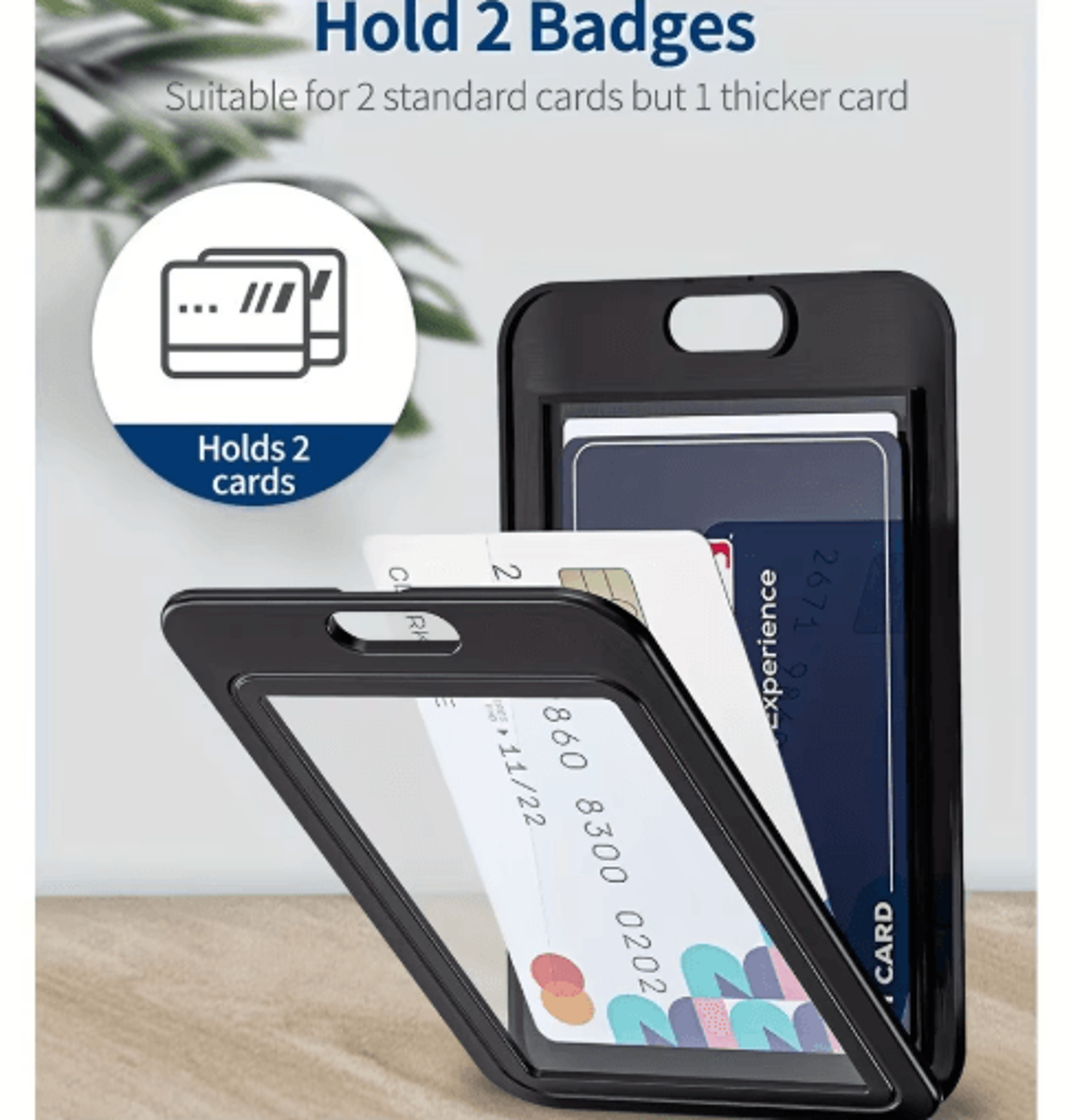 vertical double-sided card holder hard plastic id & credit card protector (black)