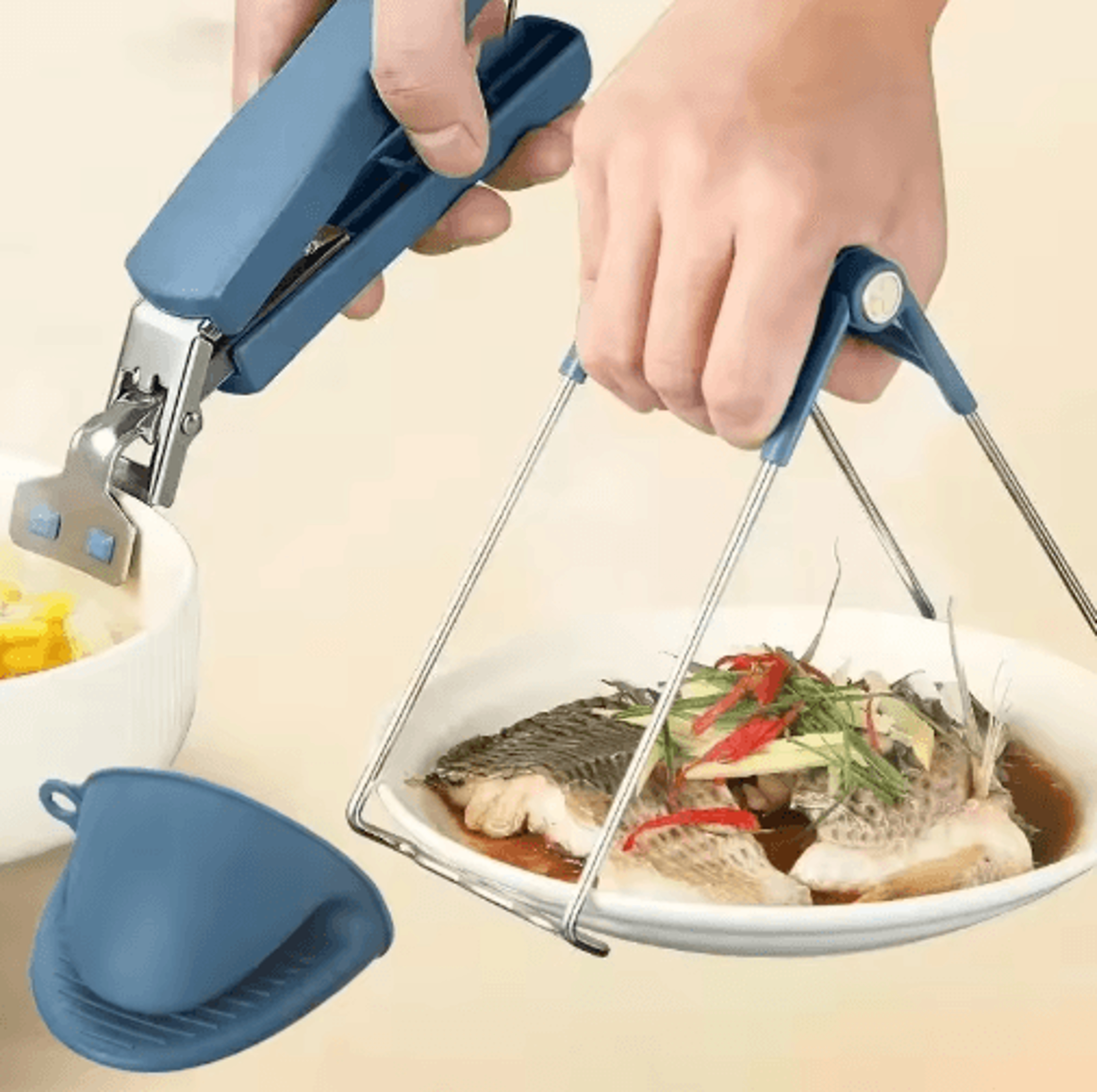 anti-scald bowl clamp non-slip plate & steaming vegetable lifter