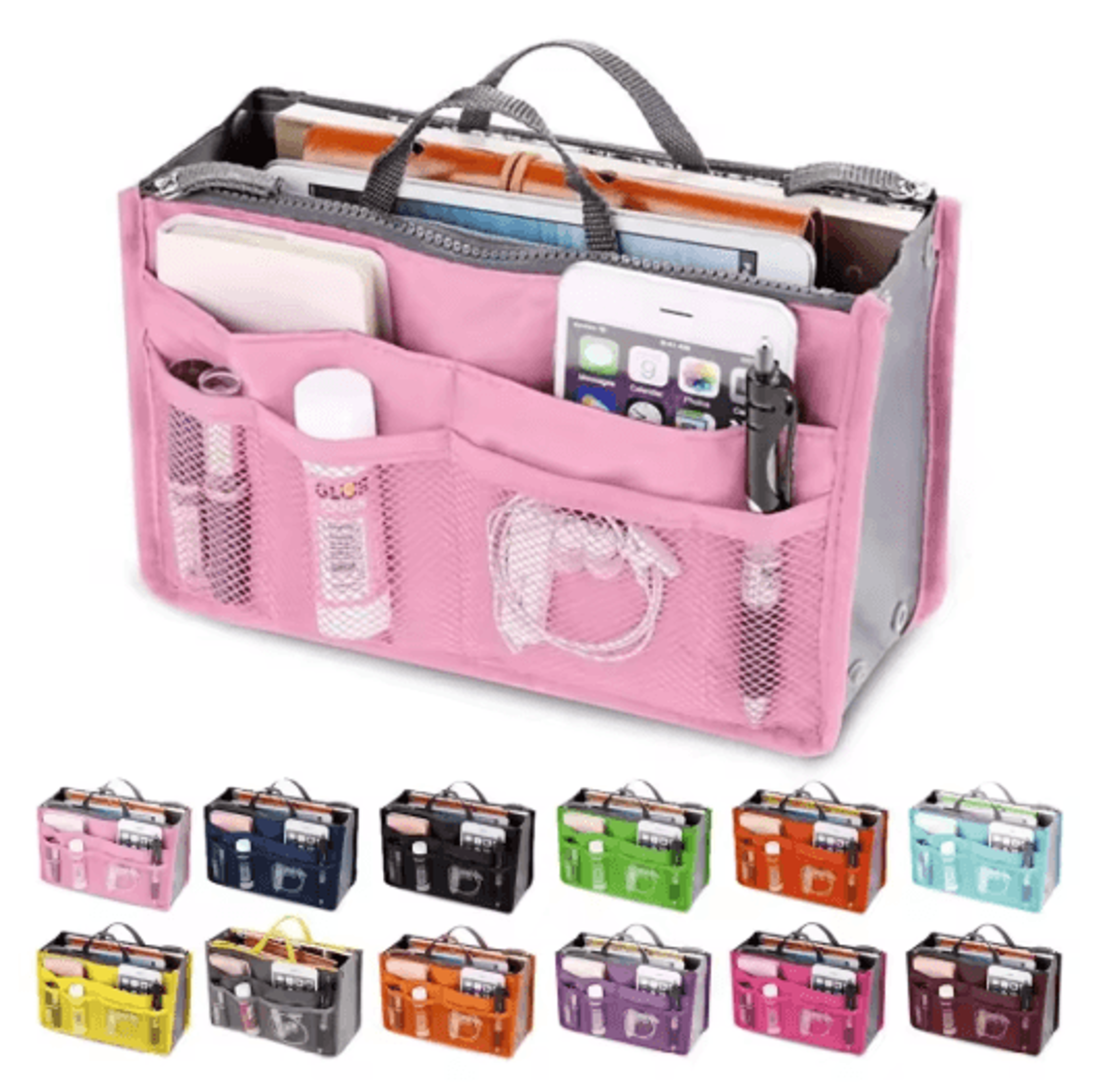 womens nylon cosmetic organizer insert foldable large capacity handbag liner