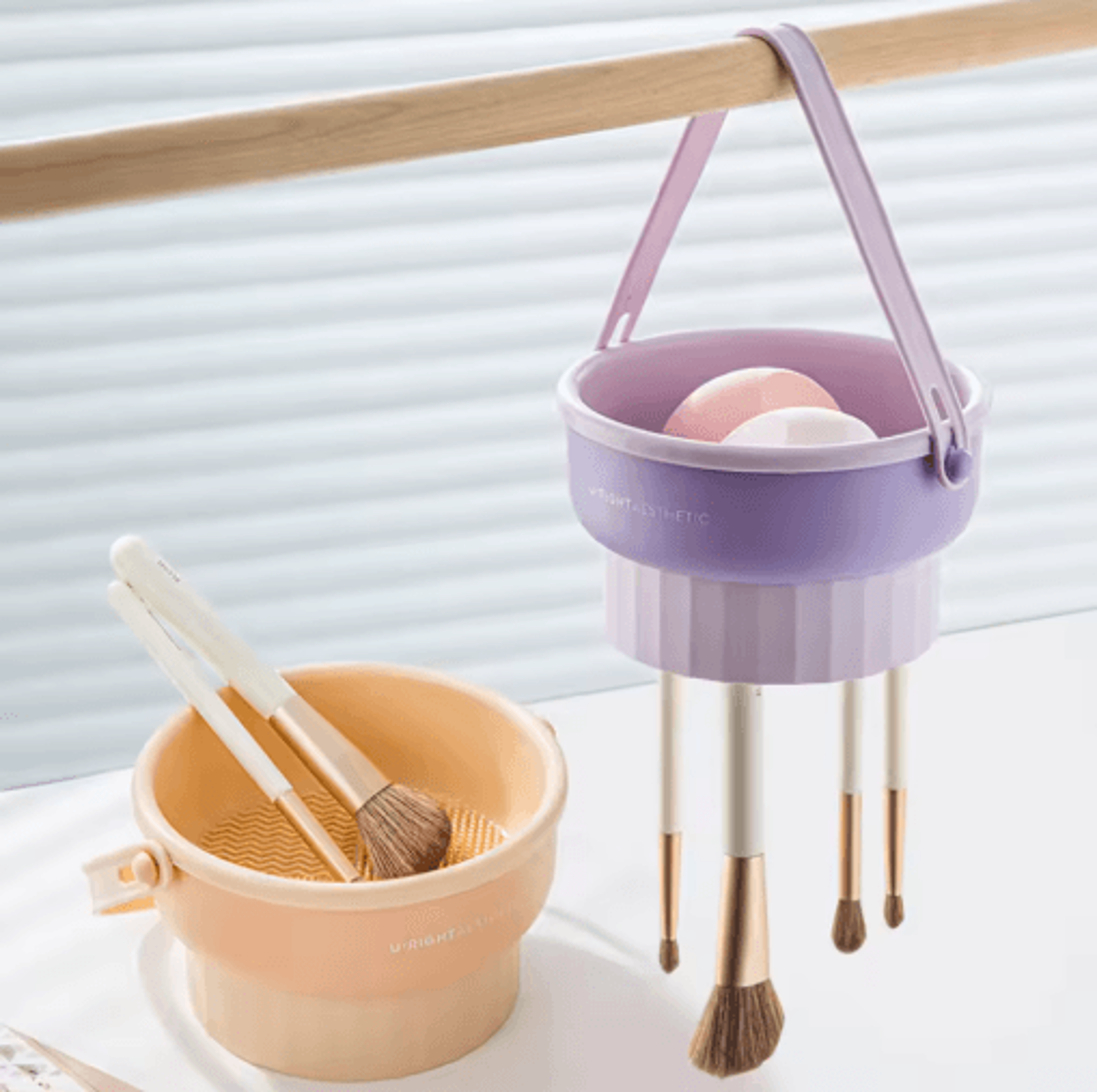 makeup brush cleaning bowl set with silicone drying rack – beauty sponge & puff cleaner
