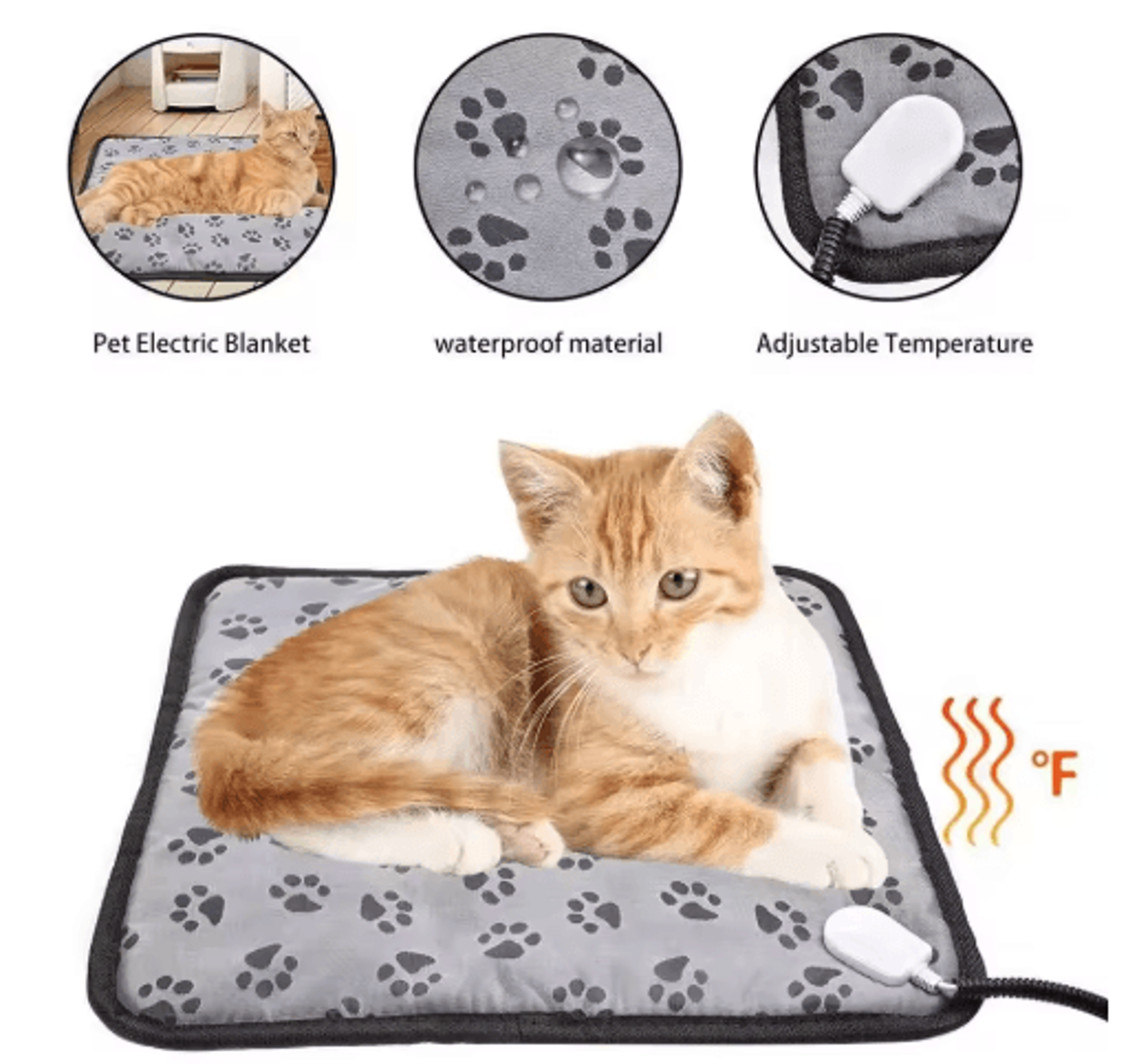 adjustable electric pet heating pad – waterproof dog & cat warming mat with safety protection