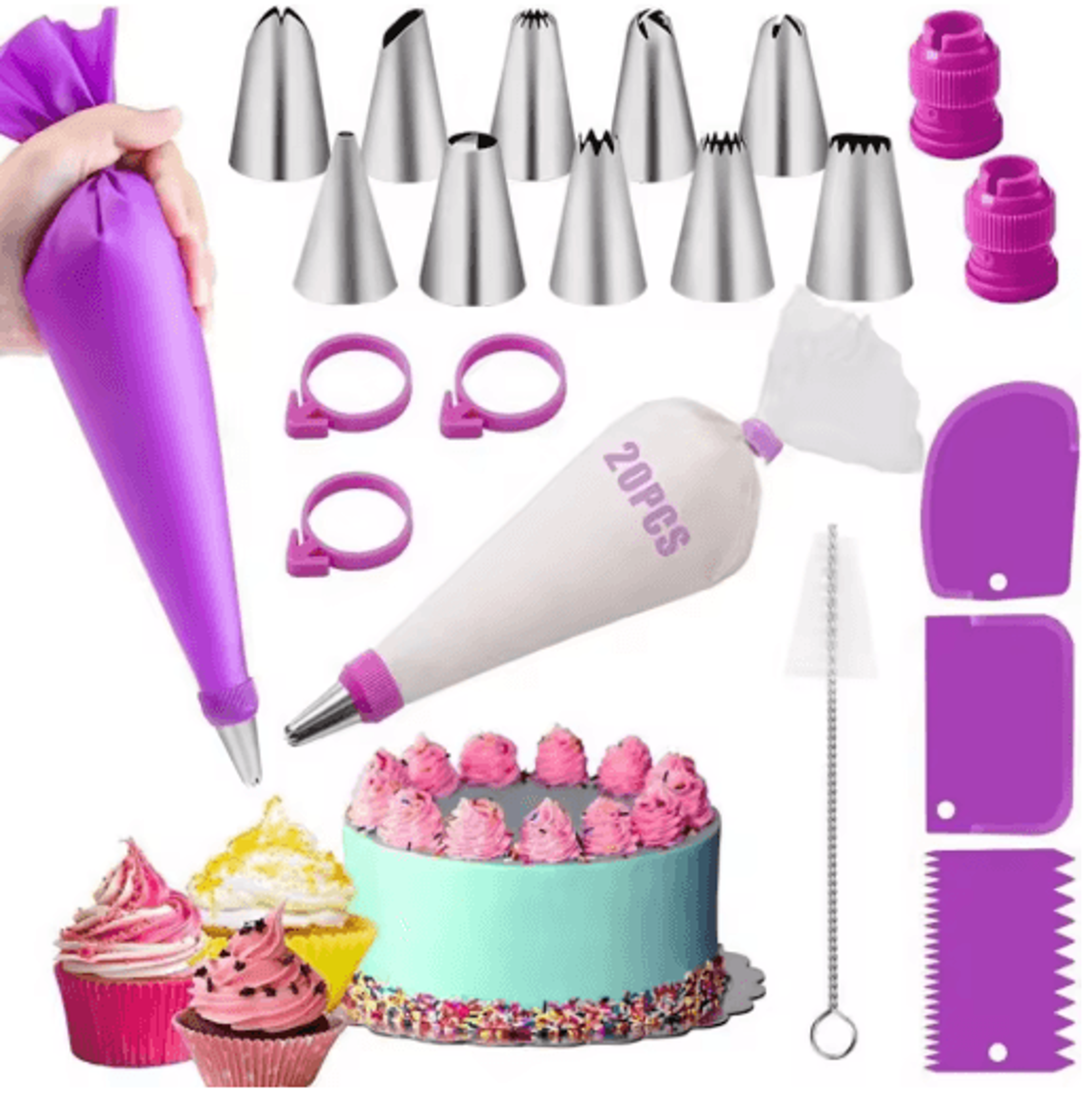 40-piece silicone piping bags & tips set – reusable cake decorating kit with stainless steel nozzles