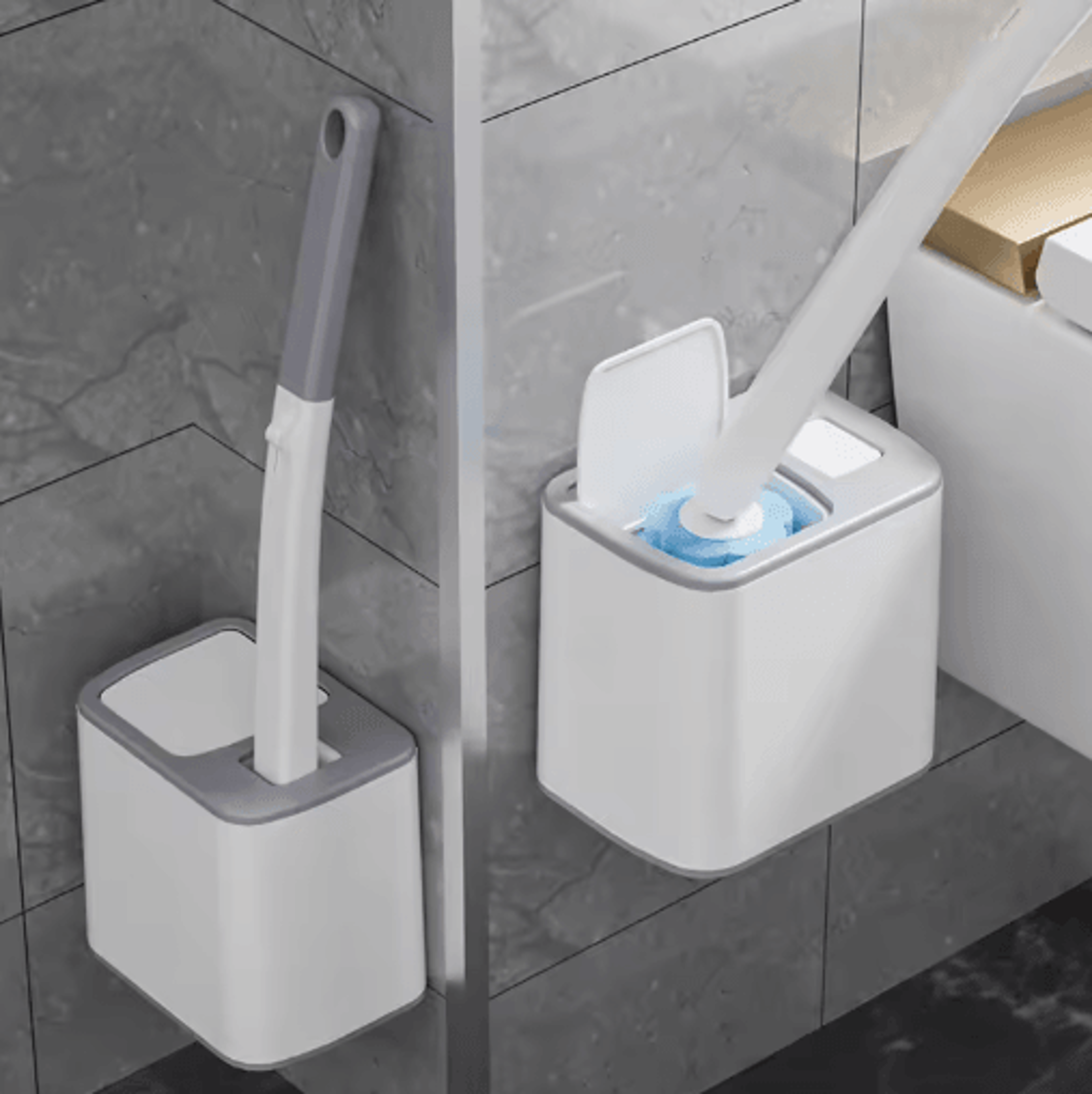 disposable toilet brush with replaceable heads & wall mount