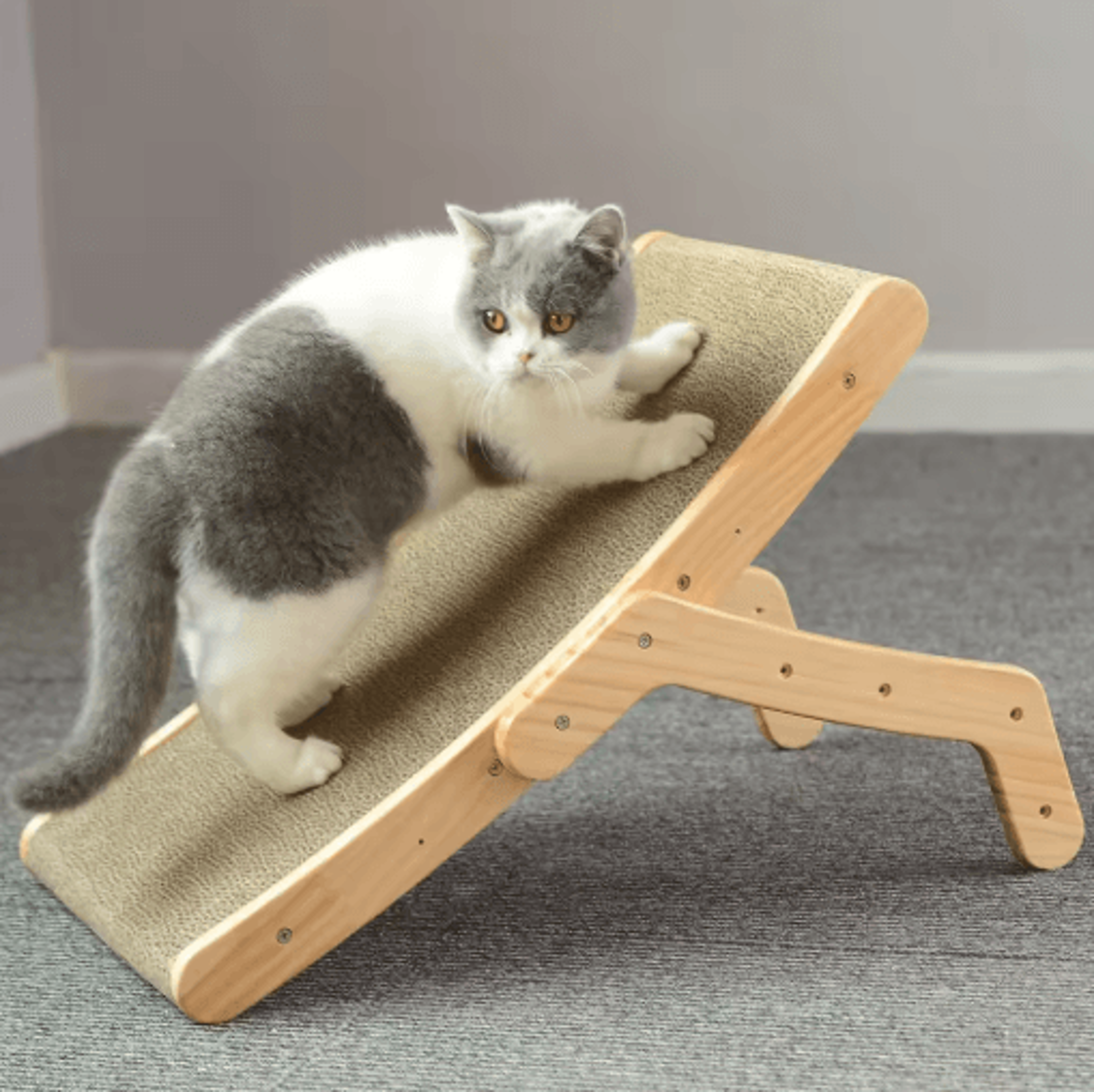 premium 3-in-1 wooden cat scratcher board with cozy bed & claw couch