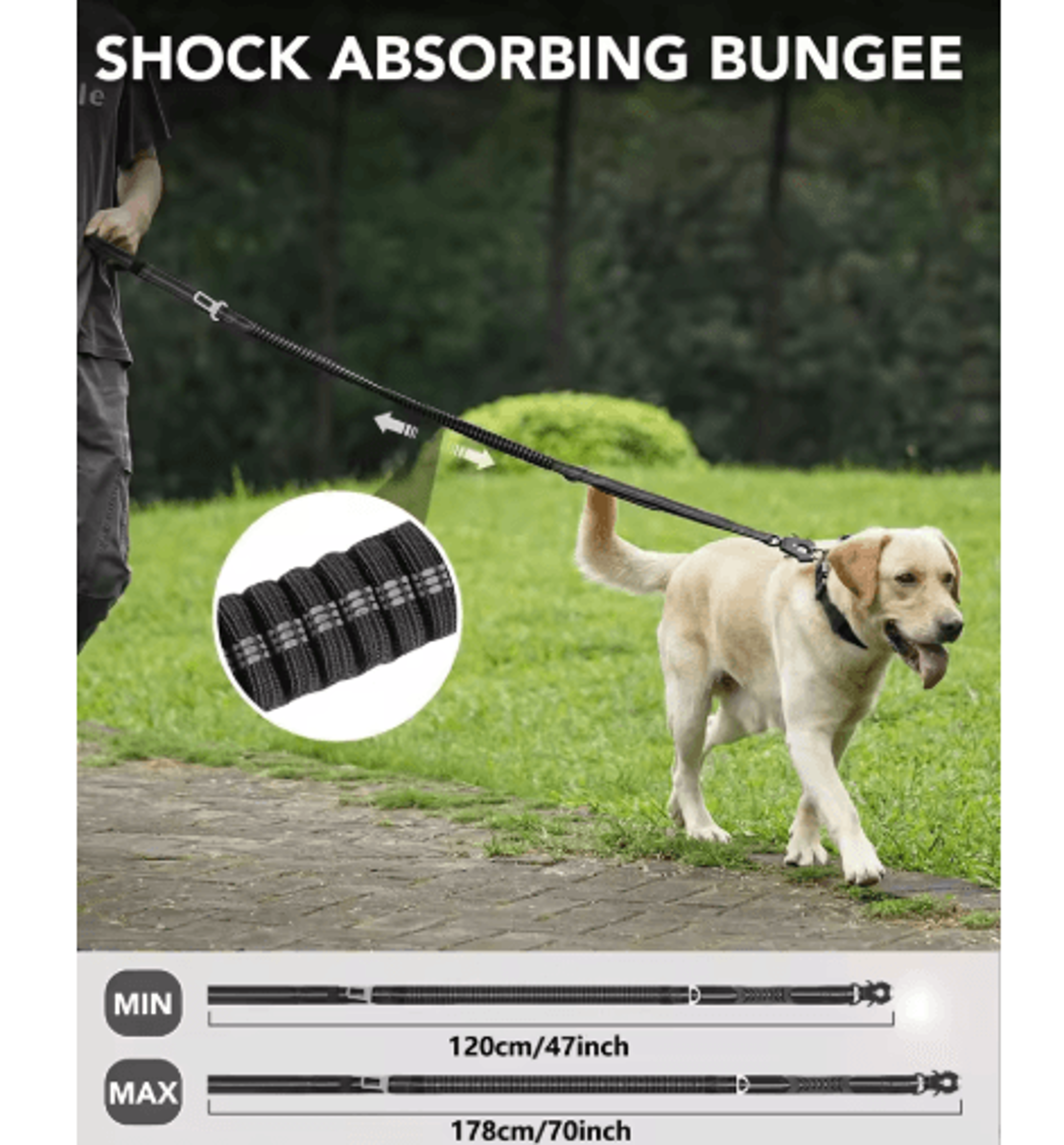 heavy-duty tactical dog leash with shock absorber & dual padded handles