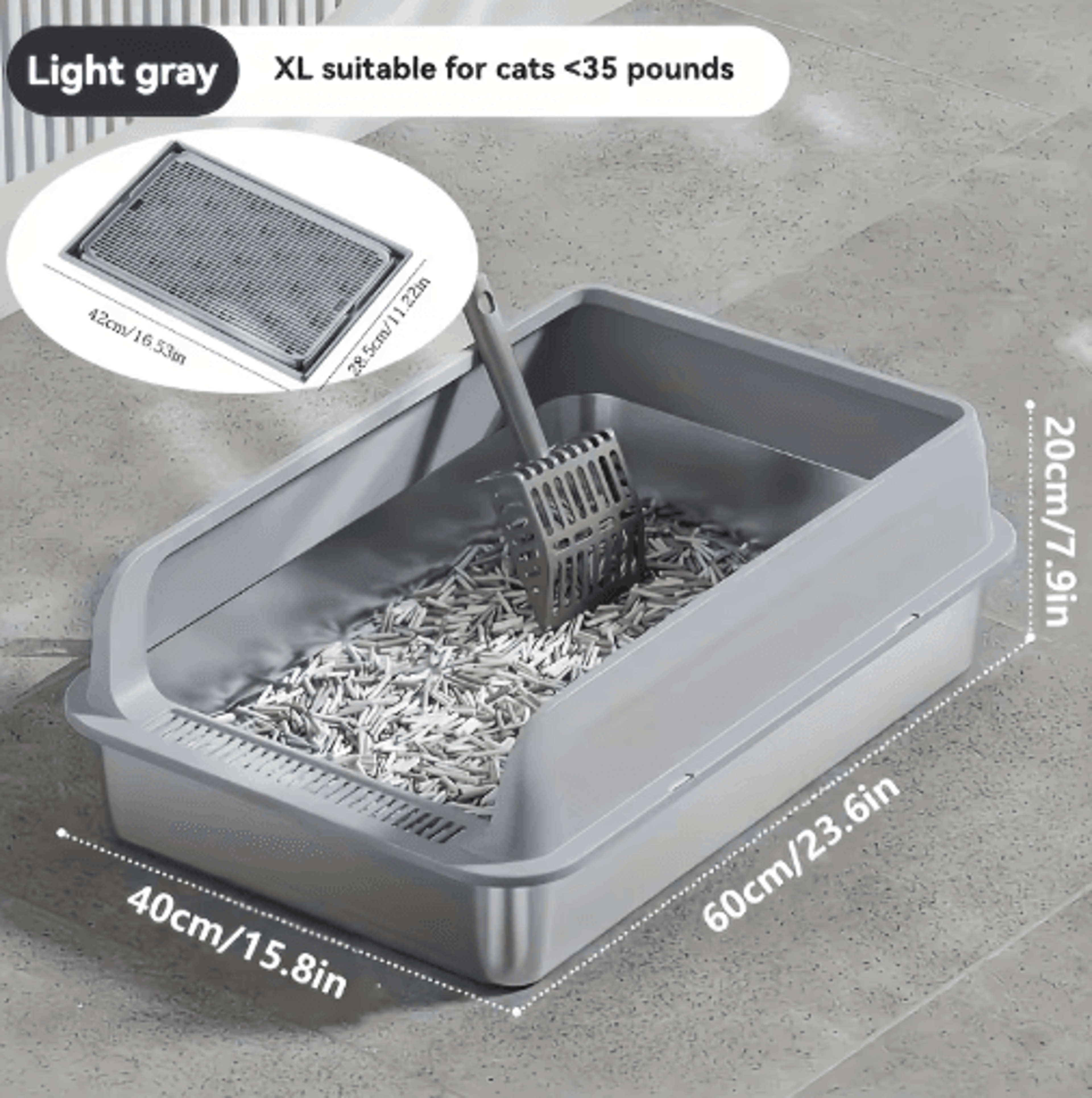 kemorela extra-large stainless steel cat litter box with lid high-sided enclosed leak-proof litter pan