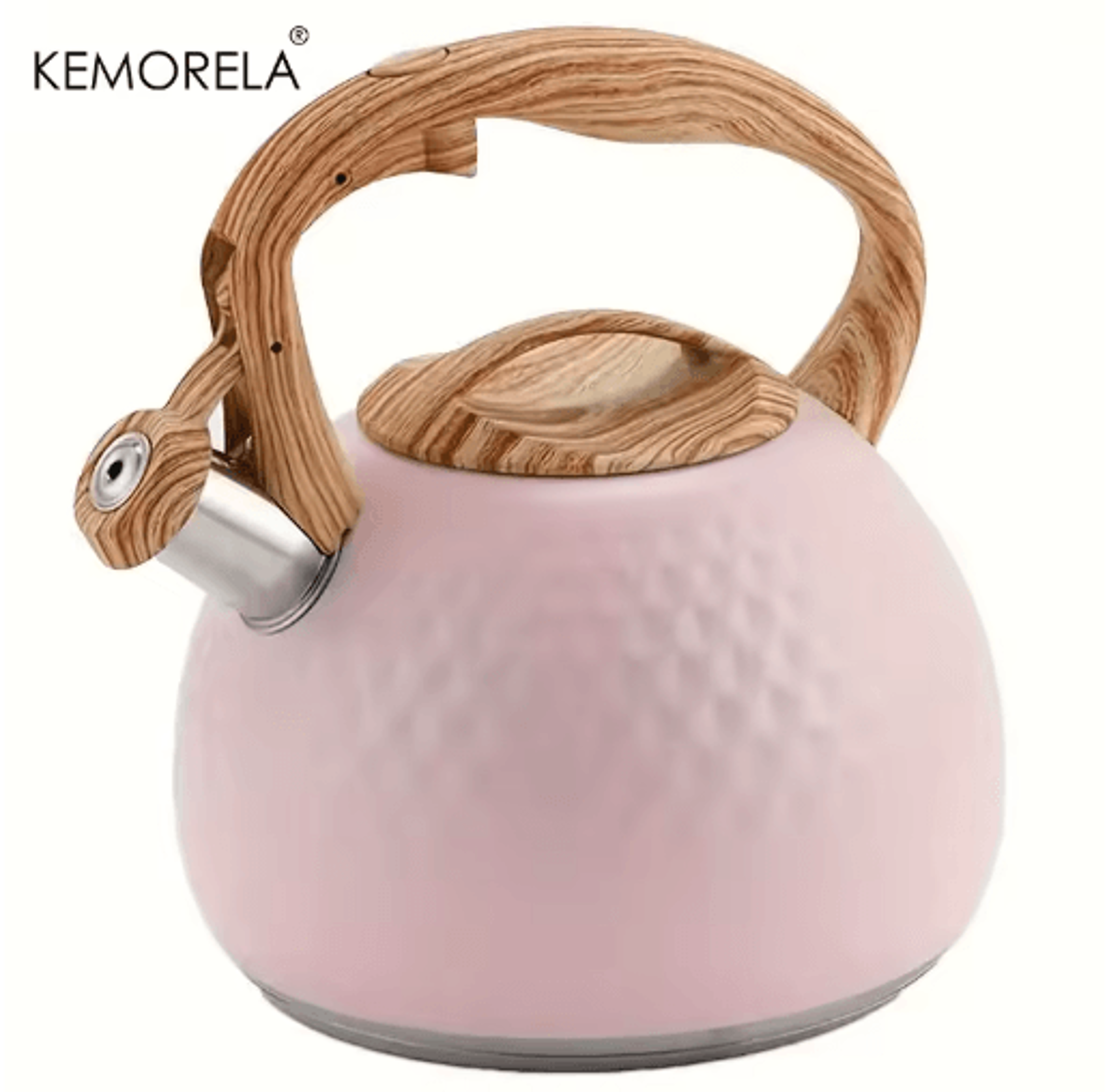 kemorela 3l stainless steel whistling kettle heat-resistant hammered teapot with wooden handle