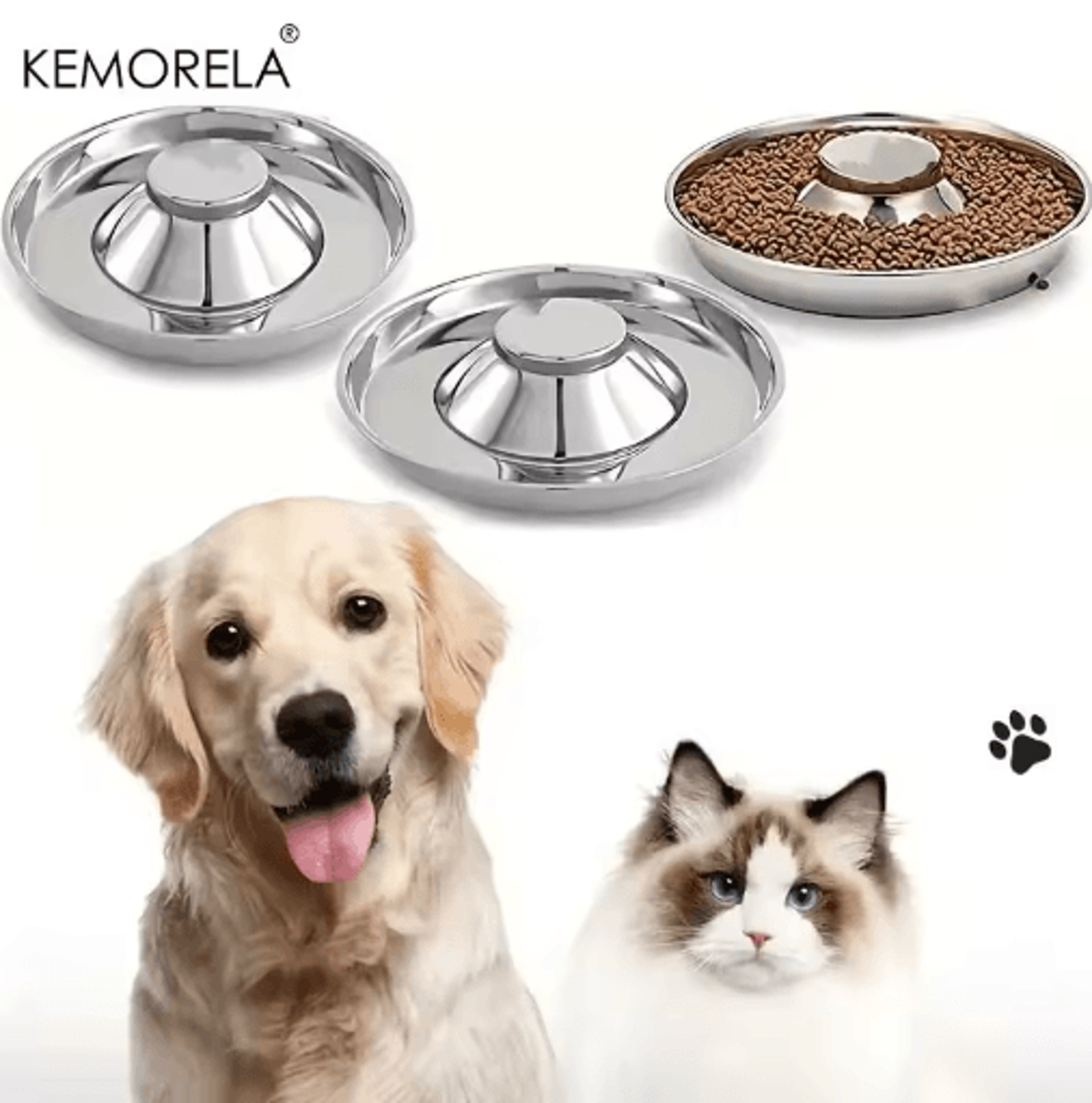 stainless steel dog slow feeder bowl anti-gulp feeding & water dish for puppies and pets