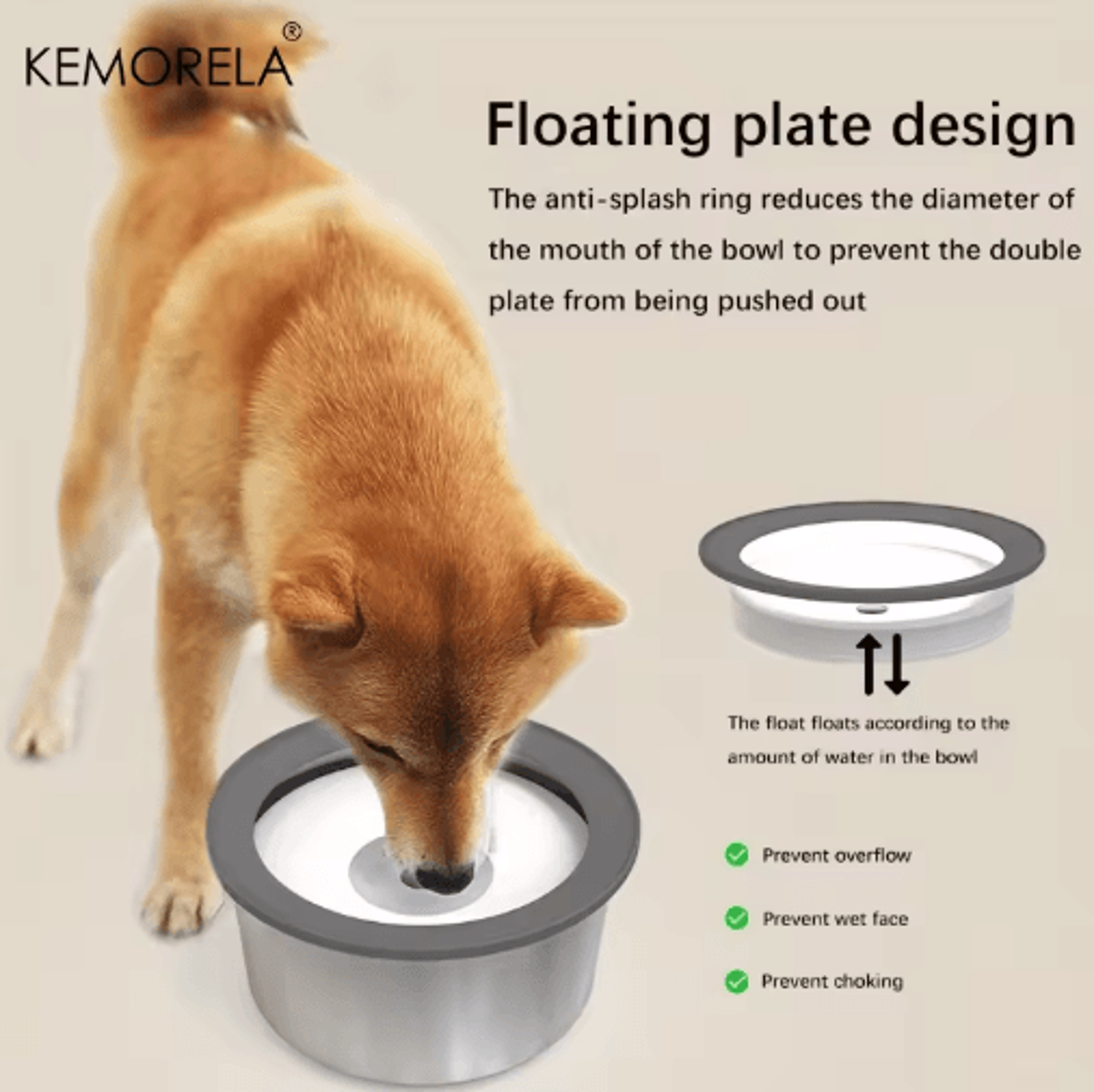 anti-spill stainless steel dog water bowl floating disk slow drinking bowl for clean, dry mouths