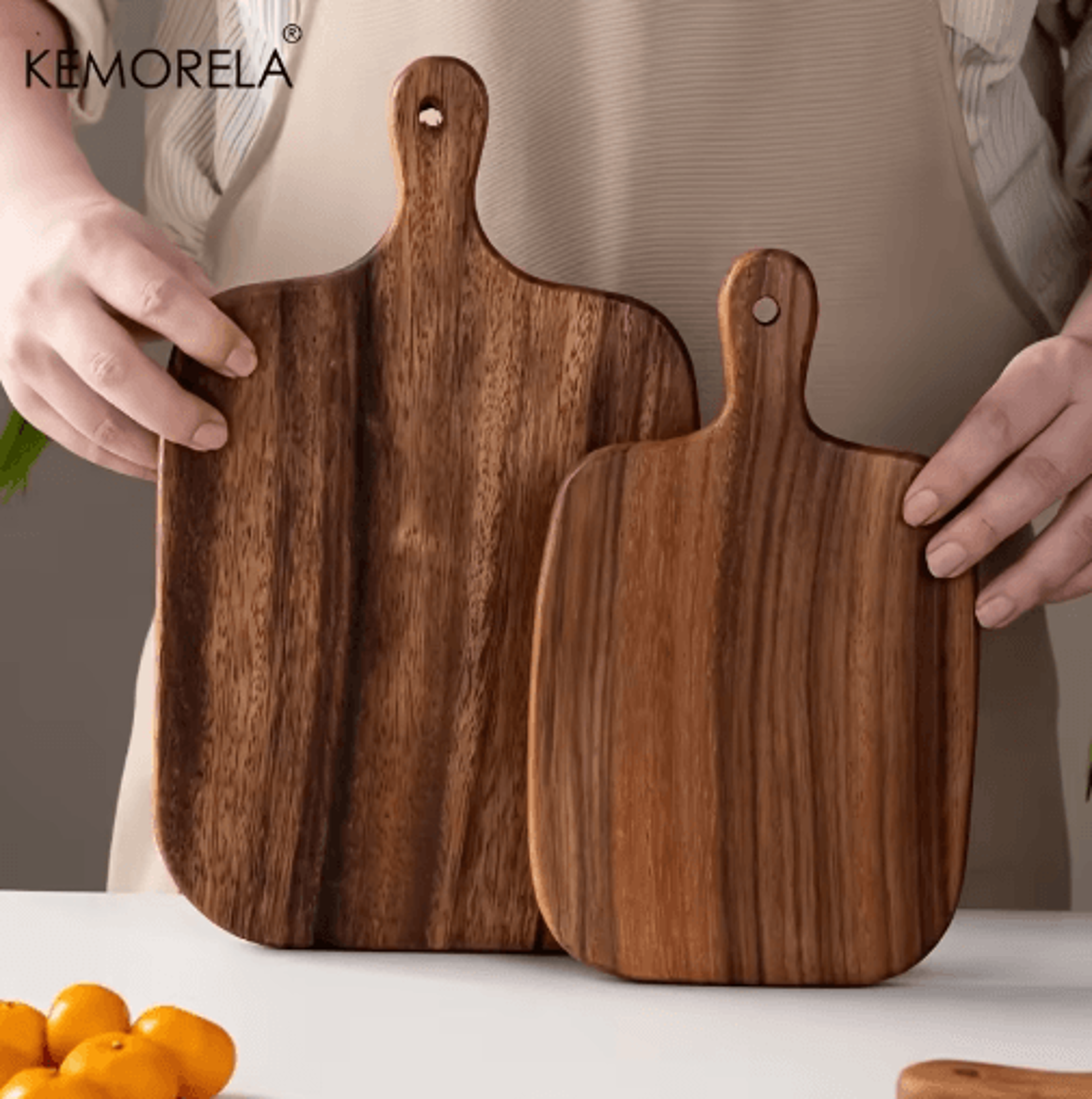 kemorela food-safe wooden cutting board with handle durable serving & prep board