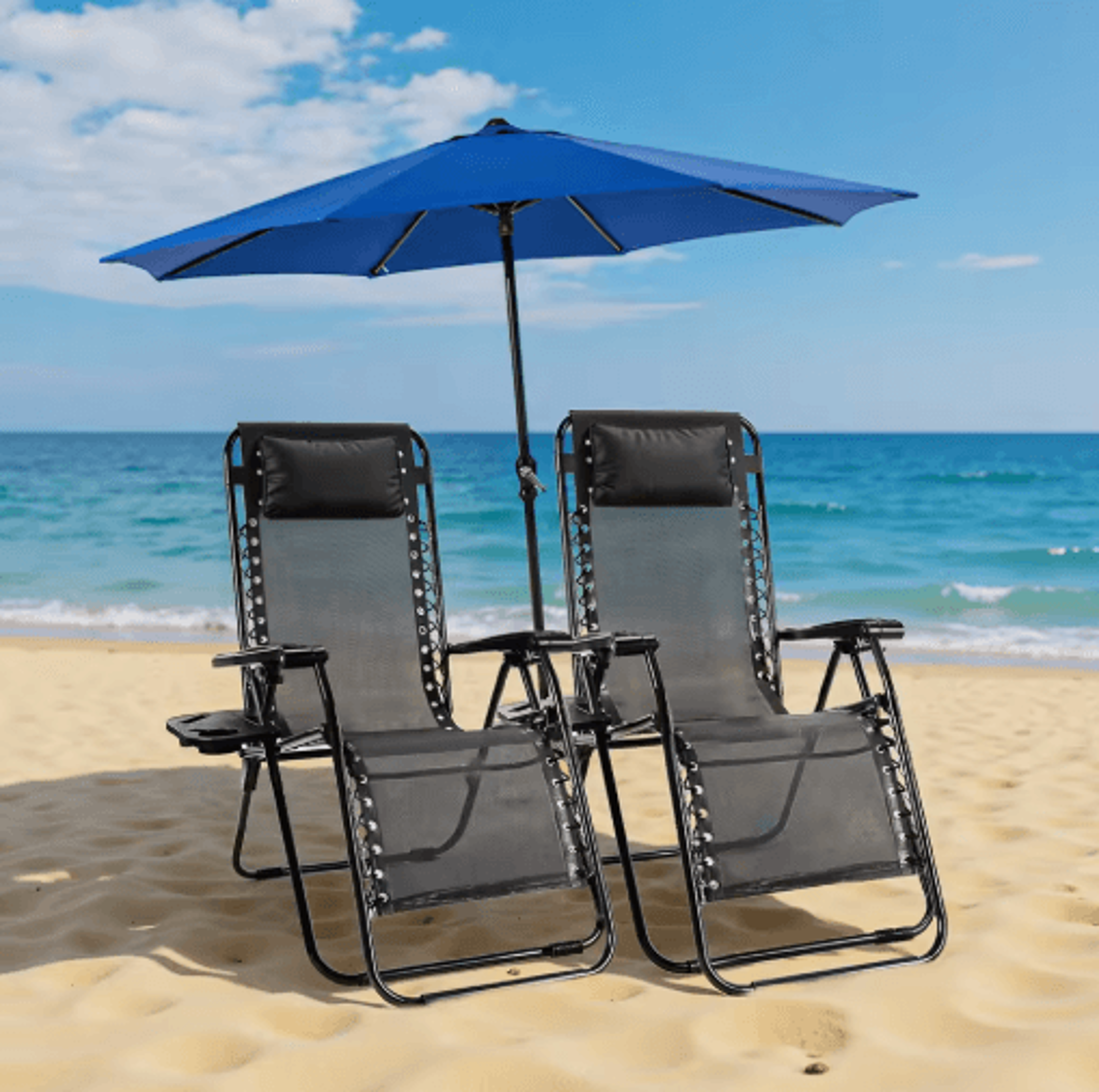 jhk zero gravity portable recliner chair set with cup holder & adjustable pillow (2-pack)
