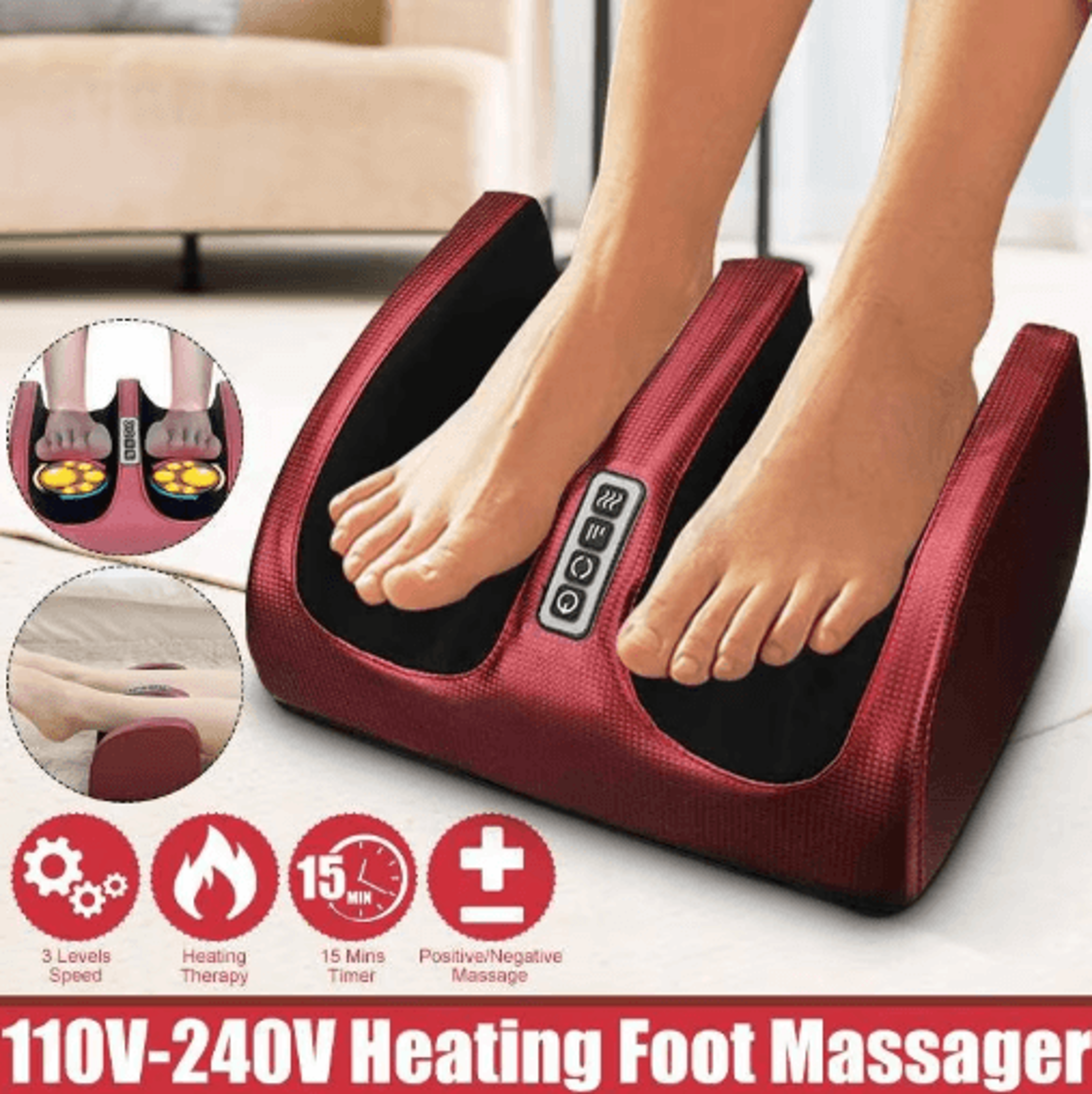 electric foot massager with heat, air compression & shiatsu kneading