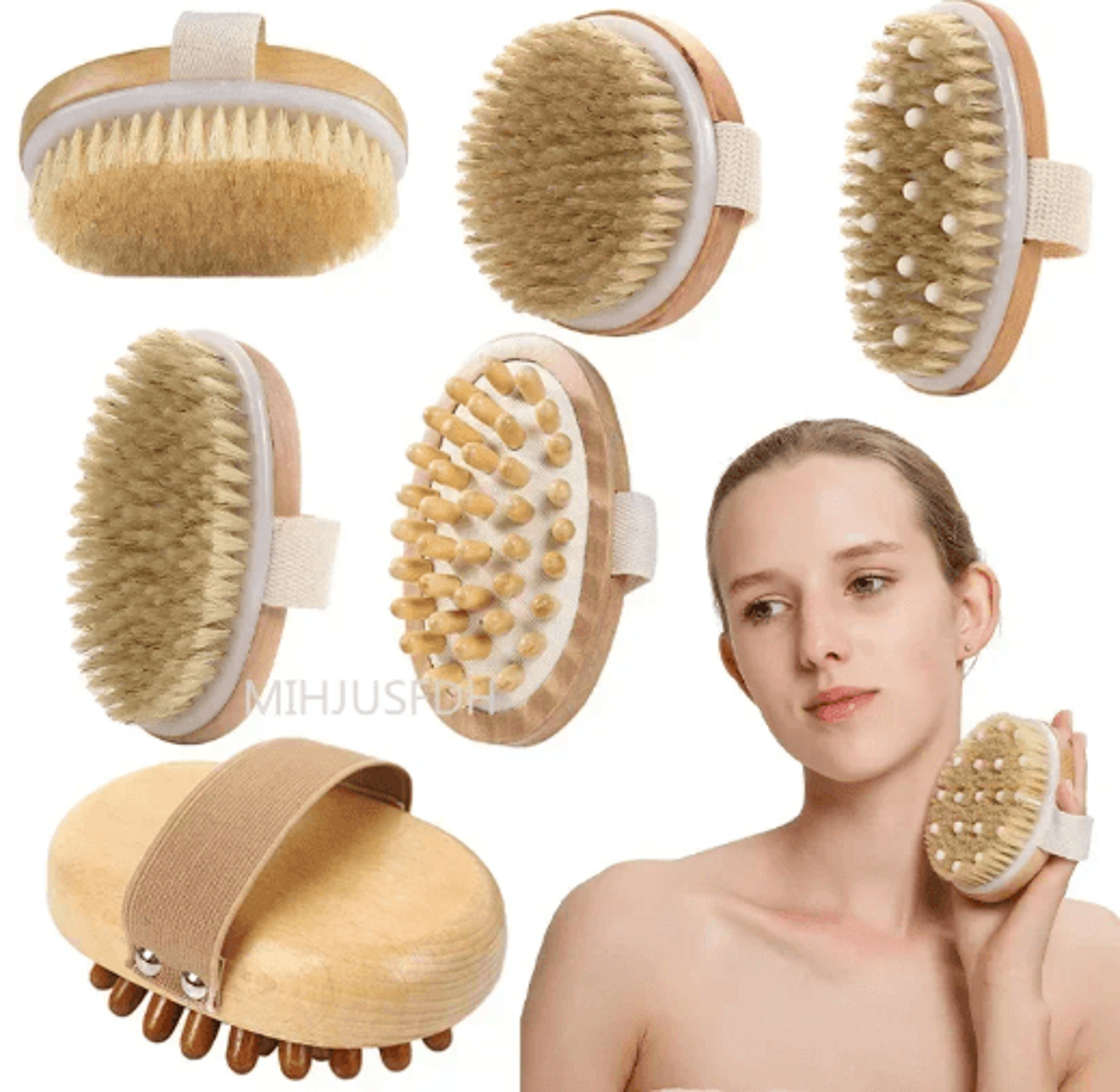 2-in-1 dry skin body massage brush with natural bristles