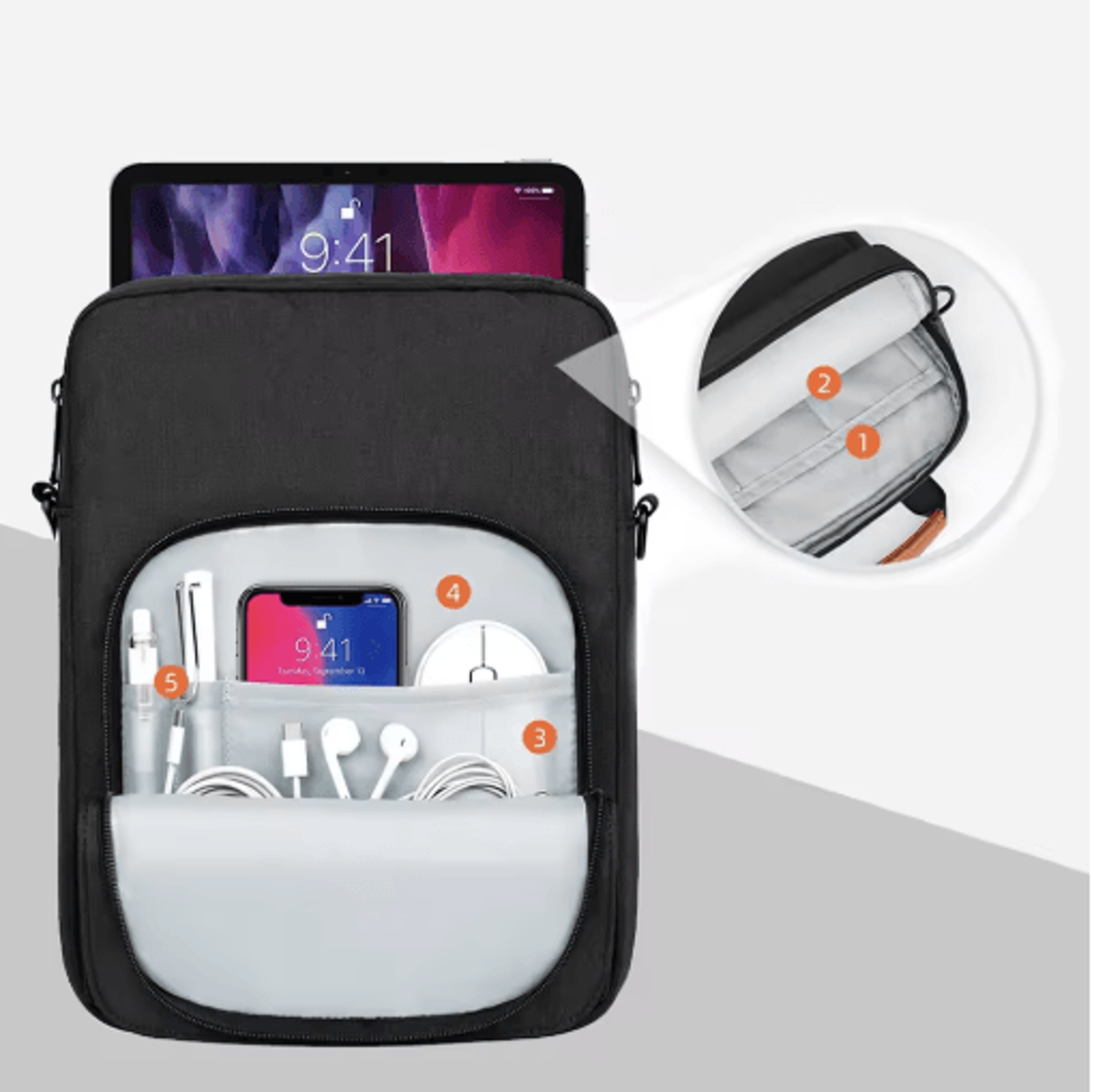 tablet shoulder sleeve bag for ipad and galaxy tab with handle and strap