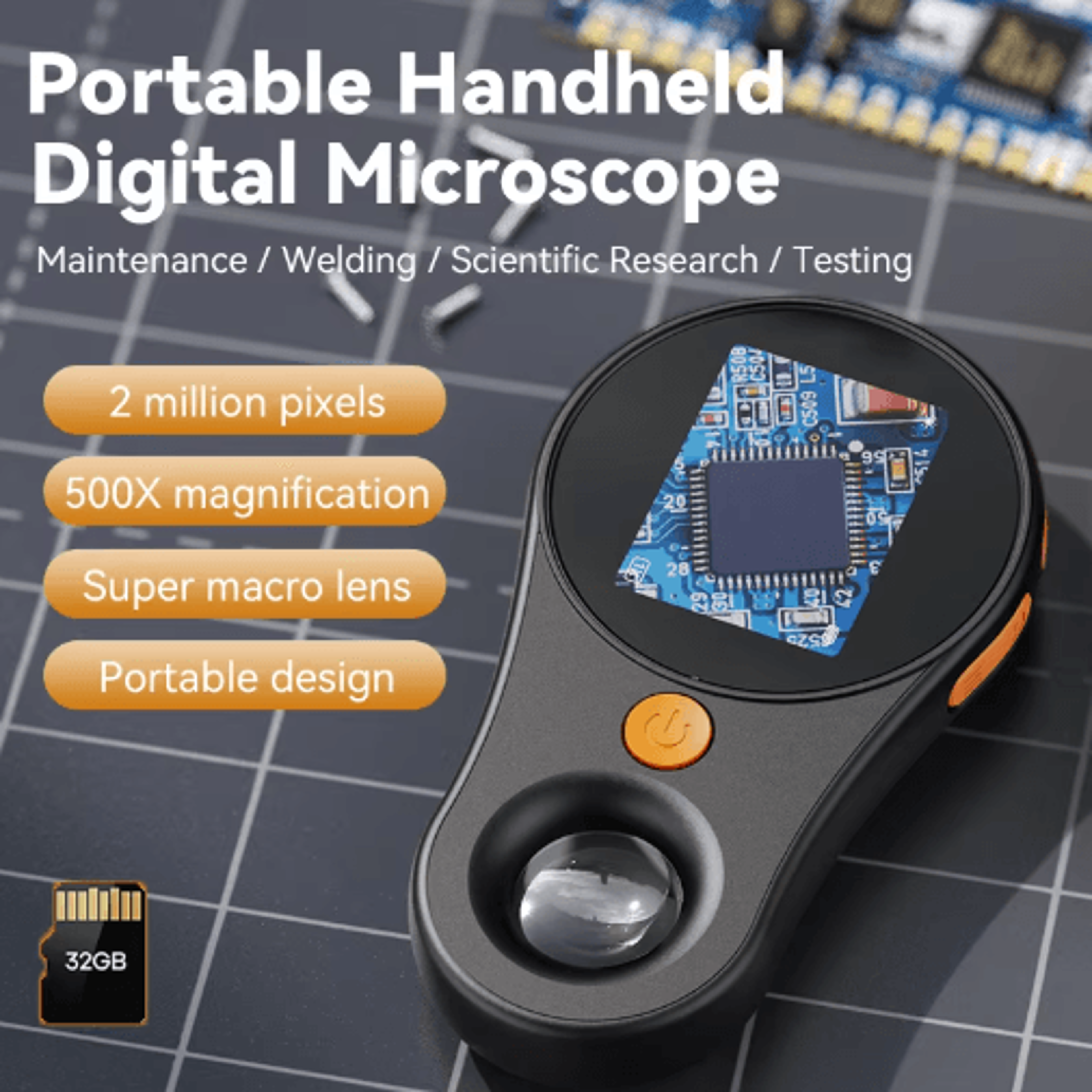 500x digital microscope with 2.0-inch screen – 1080p usb microscope for precision work