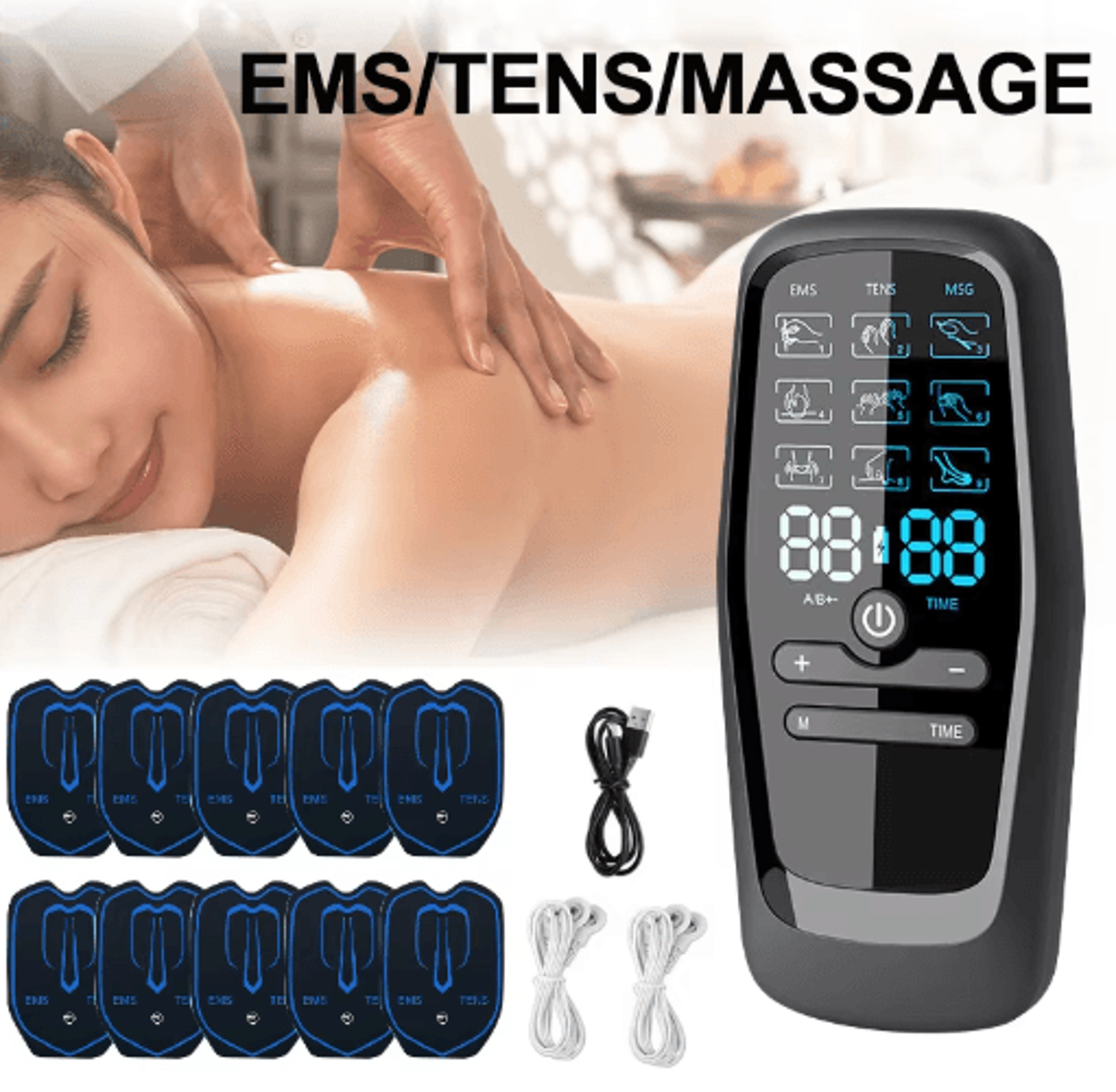 digital tens muscle stimulator & electrotherapy massage device for full-body relief