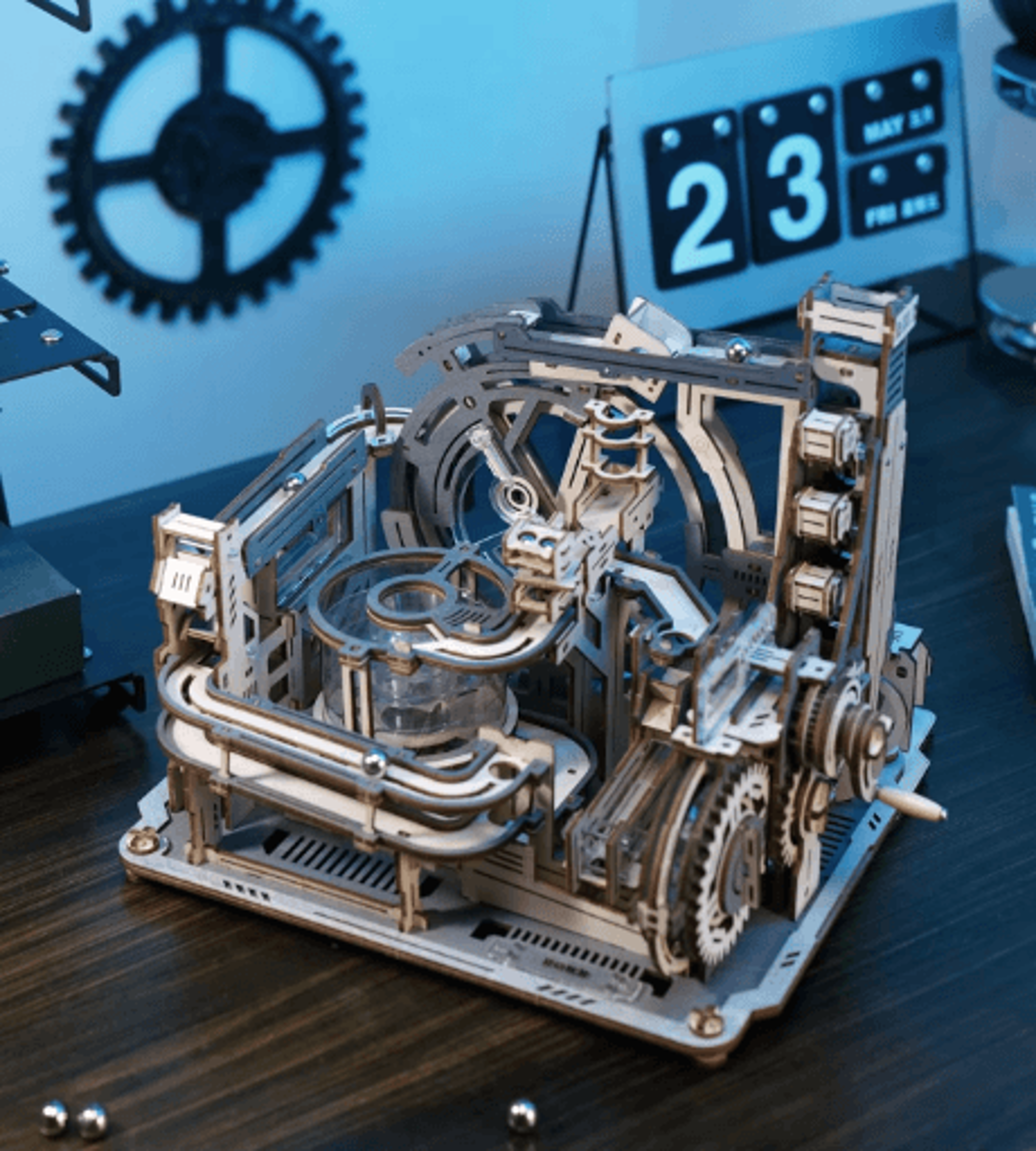 robotime rokr electric marble spaceport 3d wooden puzzle model kit