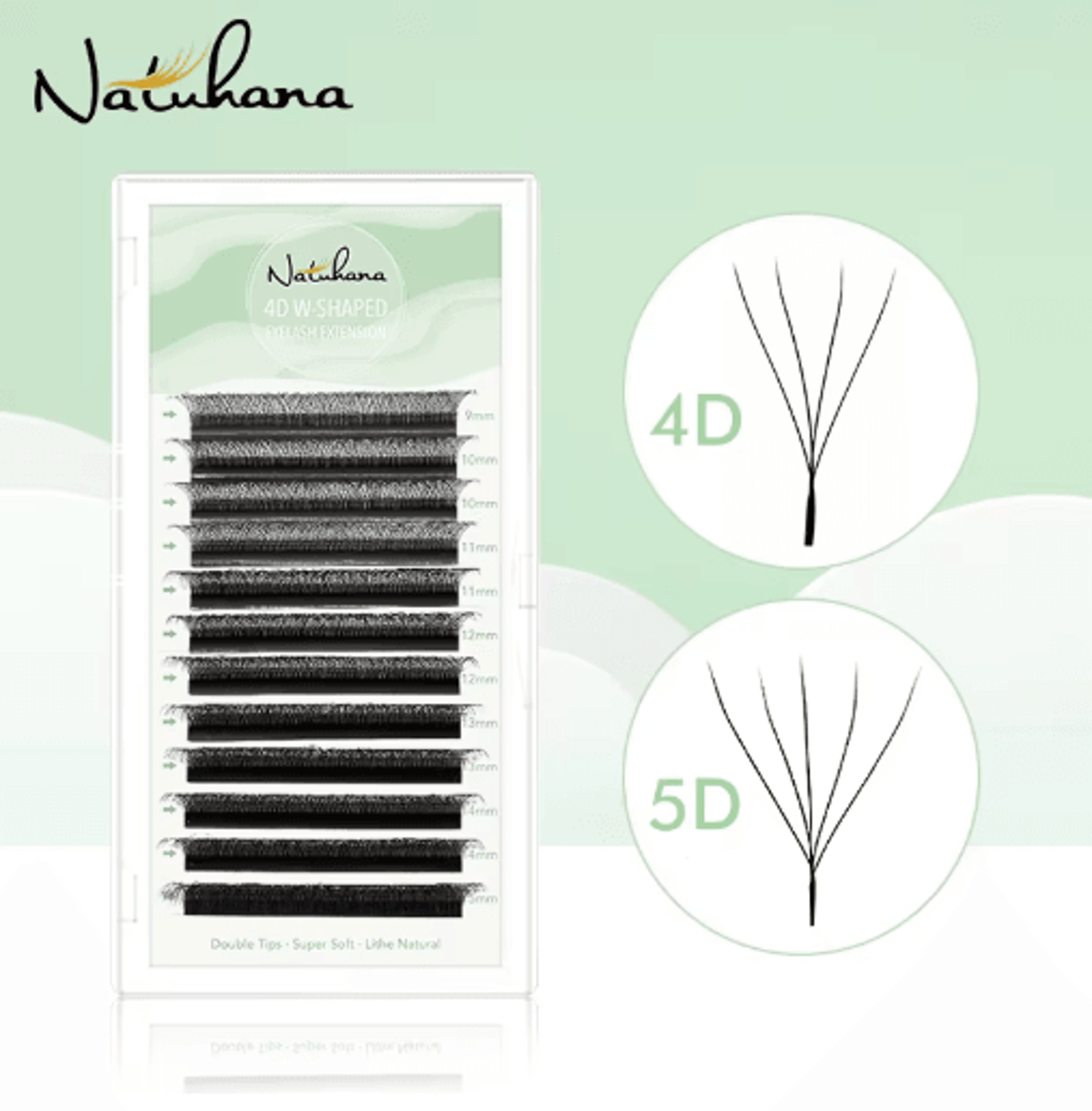 natuhana w-shaped 4d–5d premade volume lash extensions – soft, natural faux mink