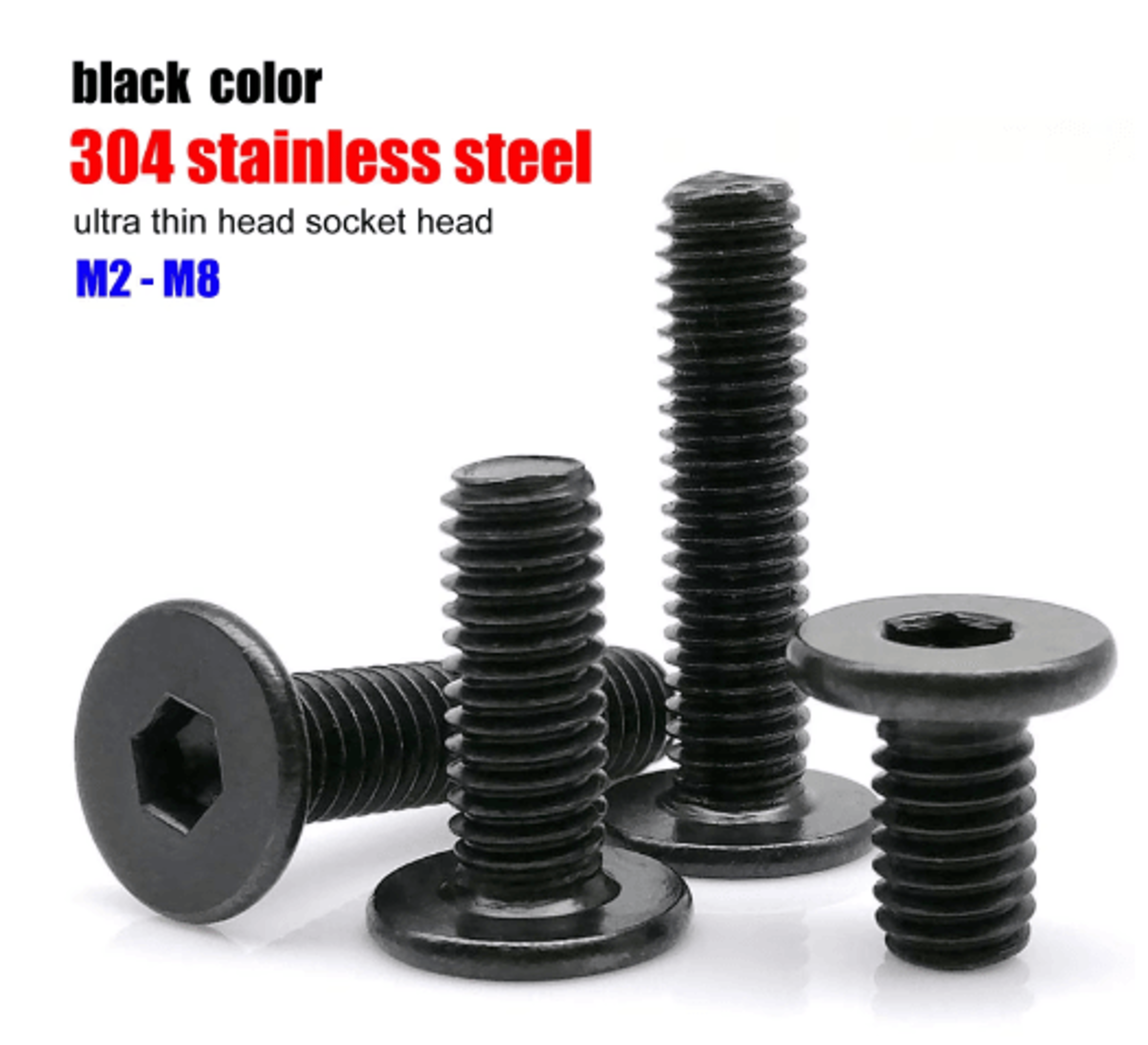 ultra thin stainless steel hex socket screws black 304 wafer head bolts m2 m8