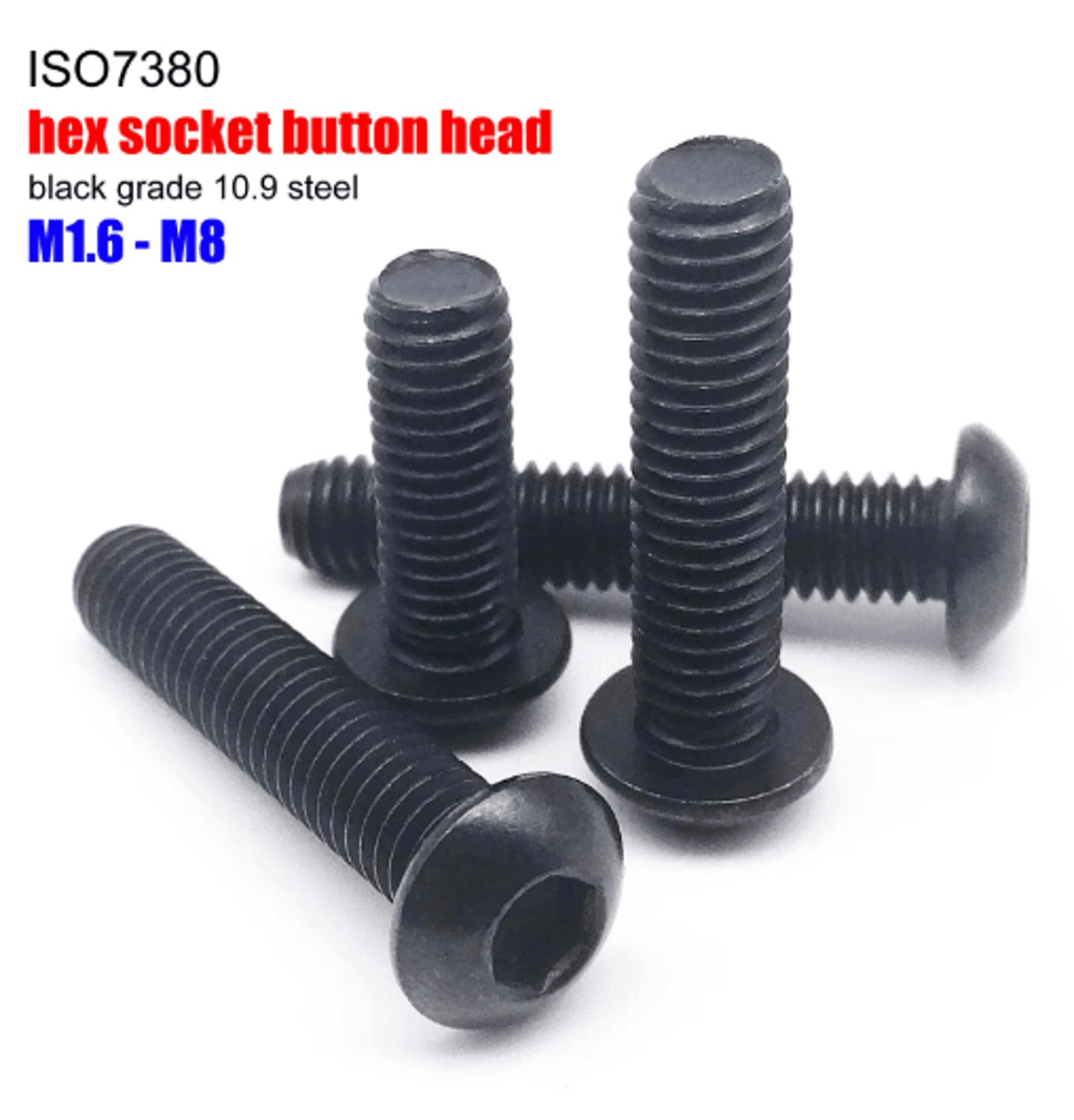 black iso7380 button head screws – grade 10.9 hex socket allen bolts (m1.6–m8)