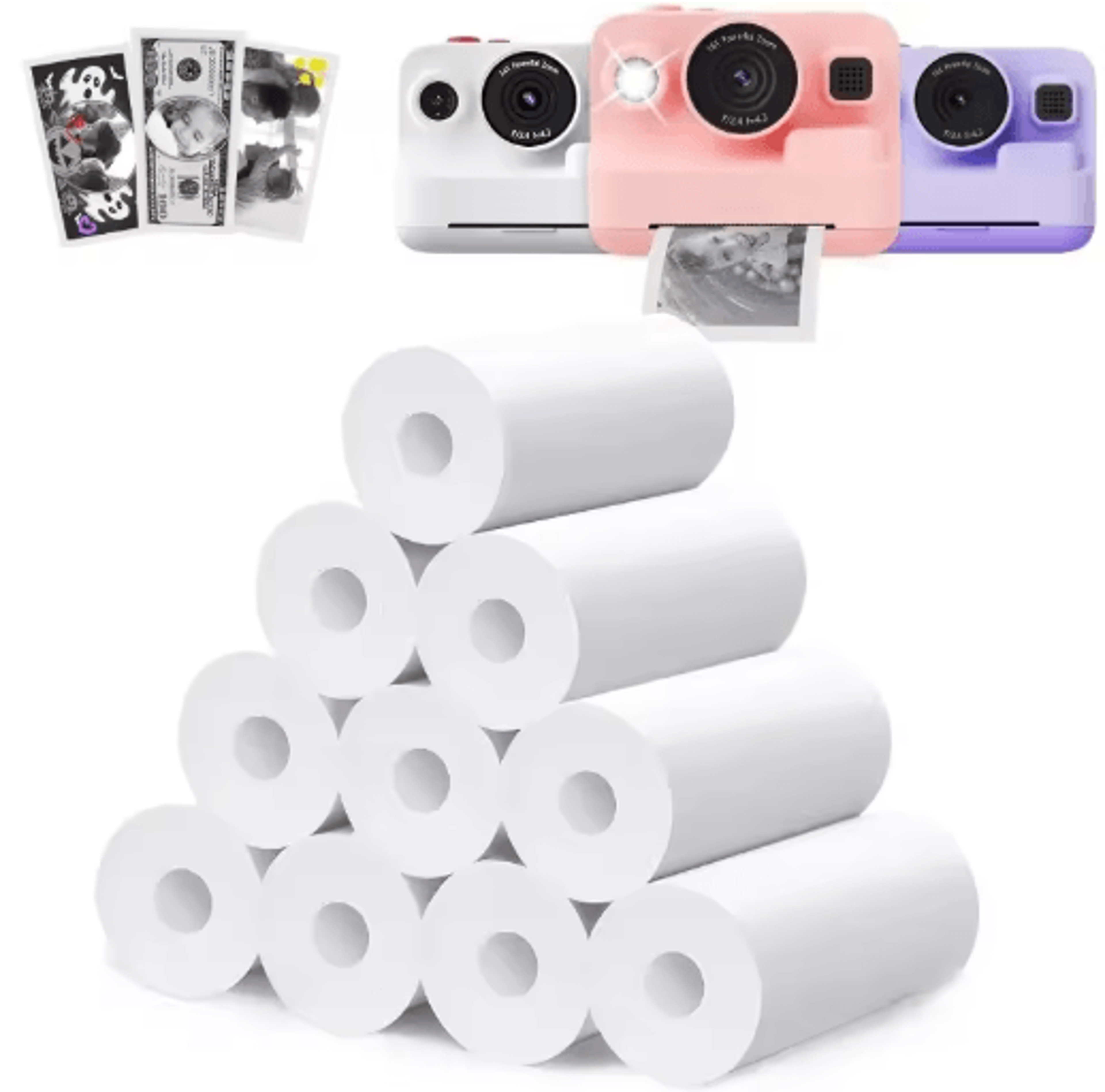 kids instant camera thermal paper refill rolls, bpa-free 57by25mm (white, non-adhesive)