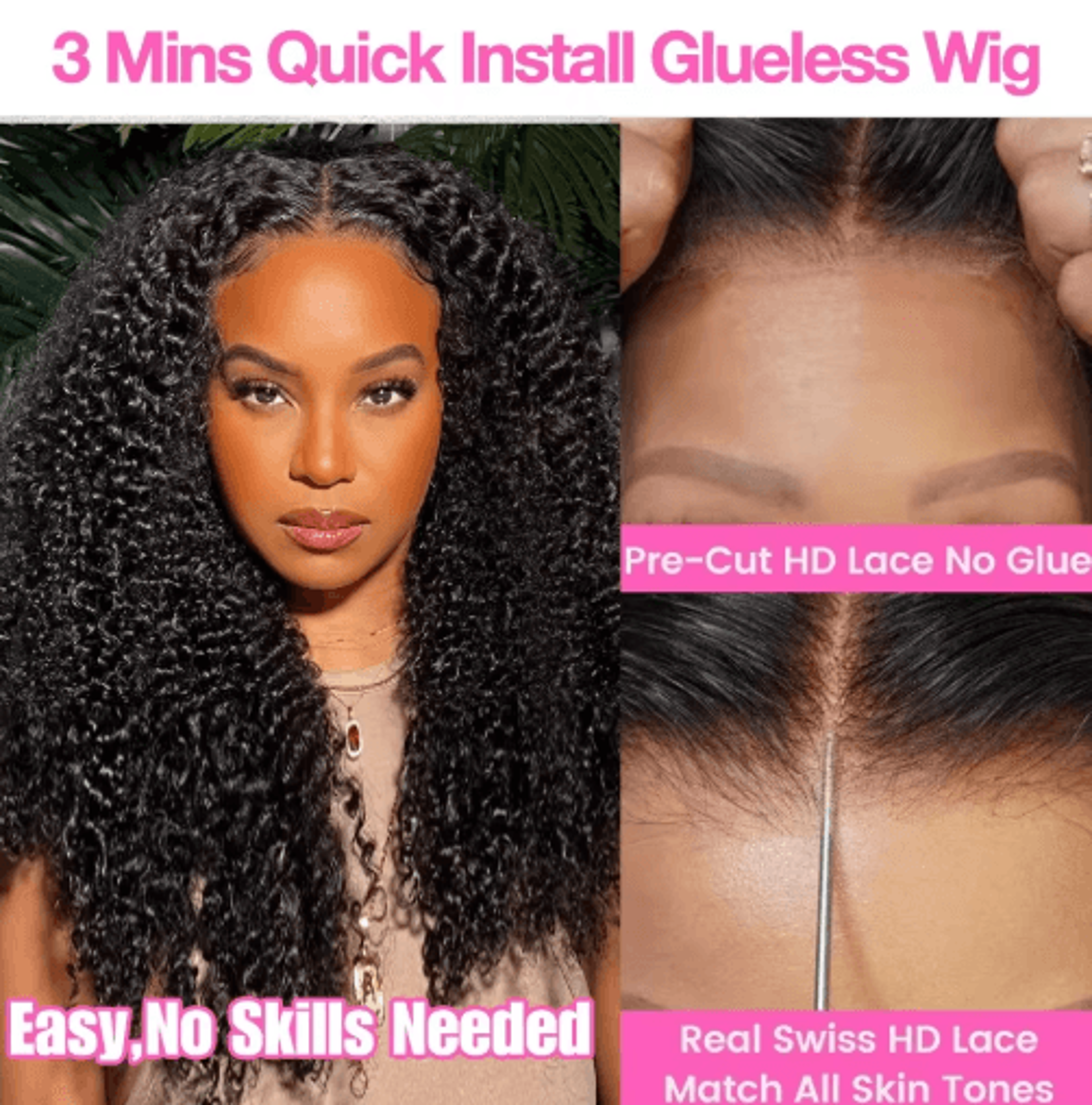 4c kinky curly human hair wig with 13by6 hd lace frontal & 4by4 glueless closure