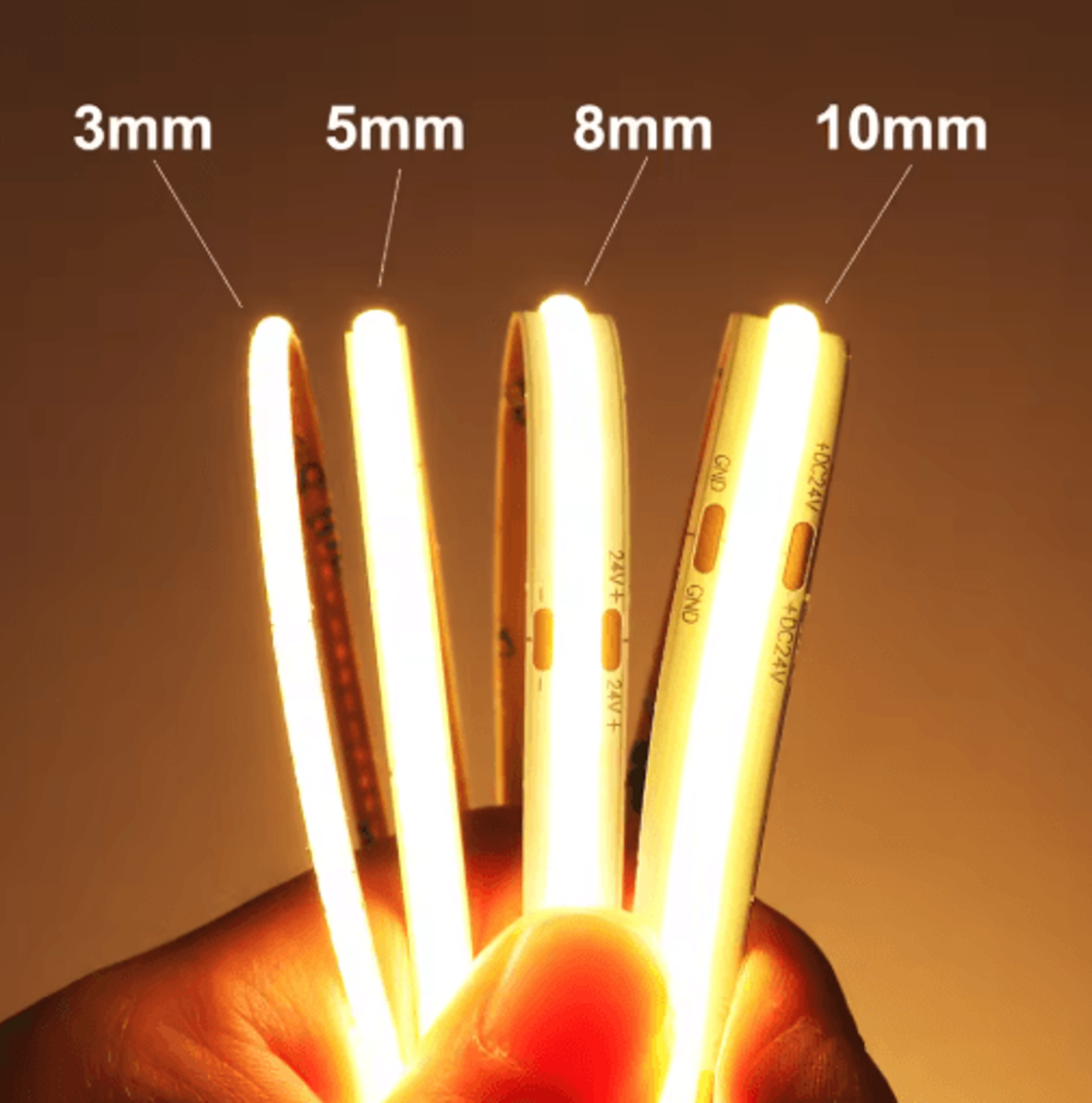 ultraline high-density cob led strip light (3mm / 5mm, 12v–24v, ra90)