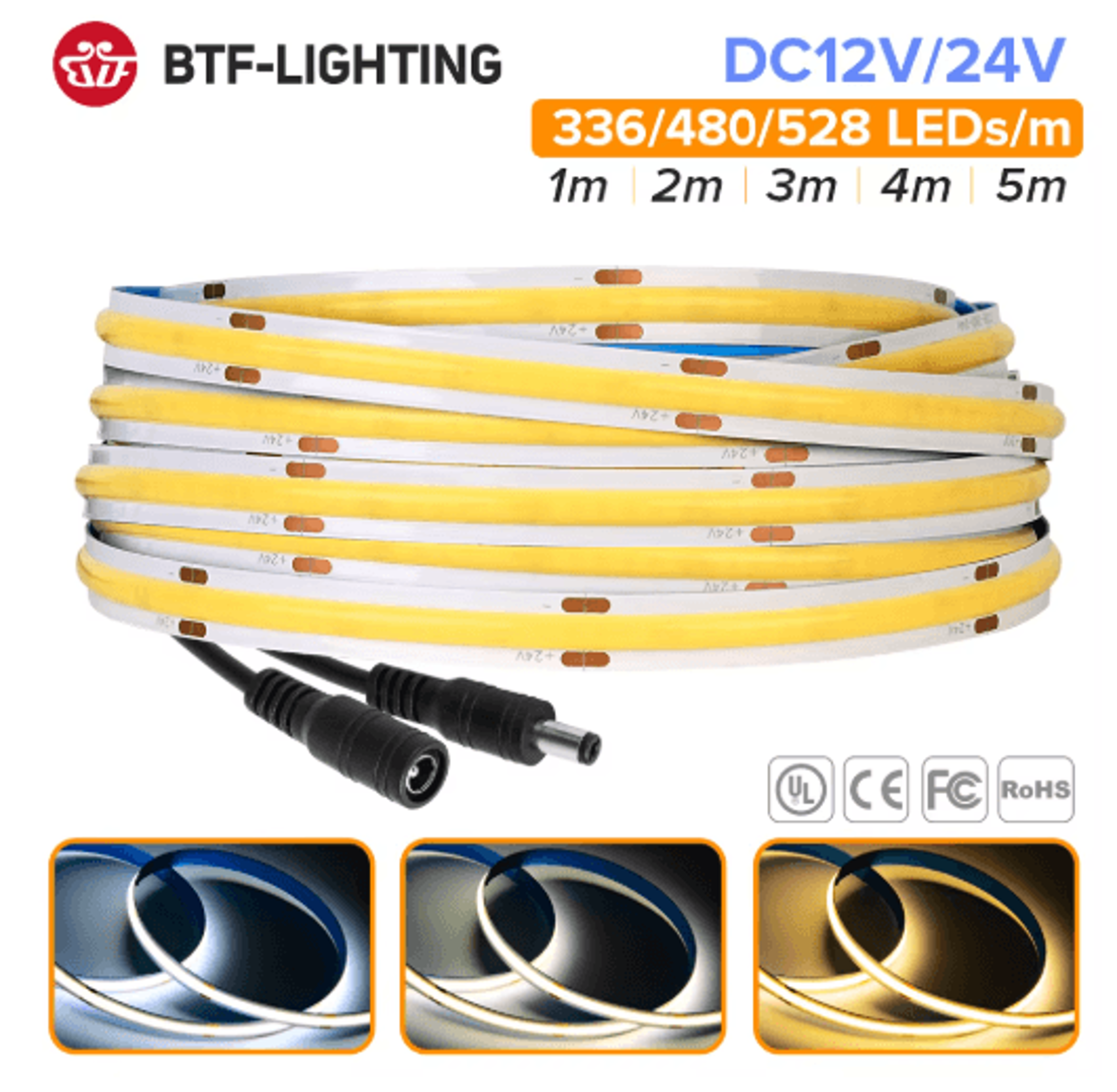 linelux fcob high density led strip light ra90 12v to 24v dimmable