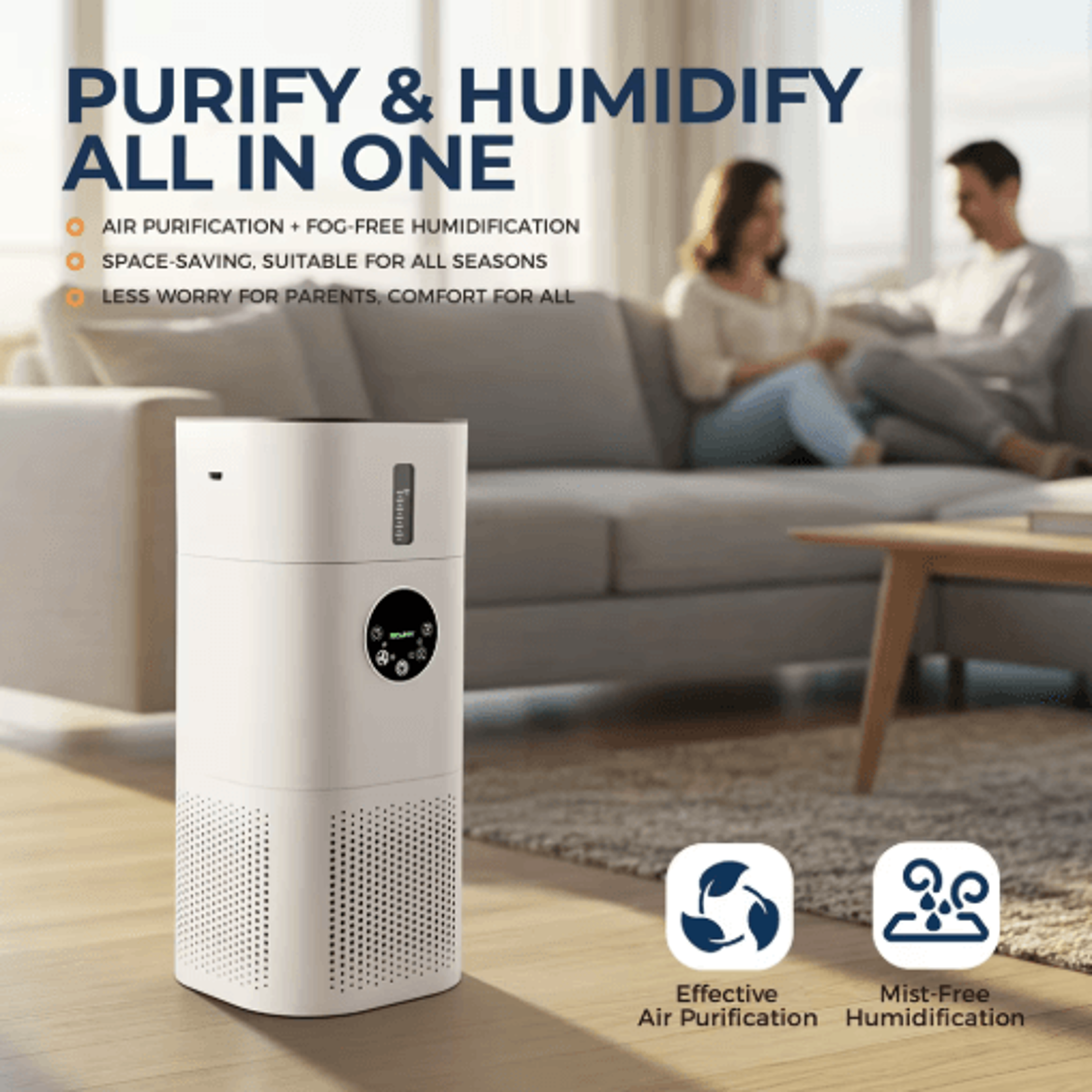 aeropure 2 in 1 air purifier and humidifier with h13 true hepa white