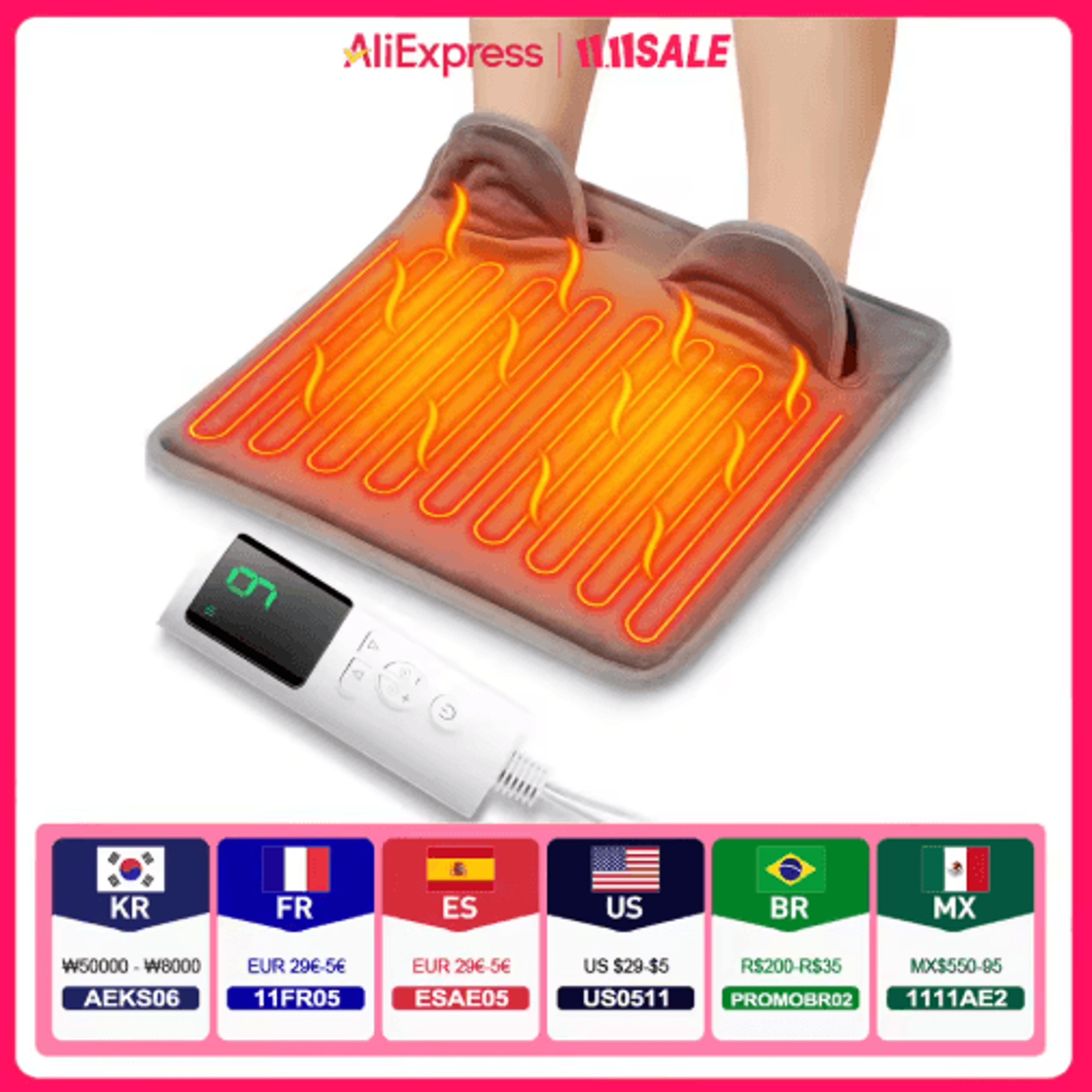 electric foot heating pad with 9 heat levels – plush washable foot warmer with timer