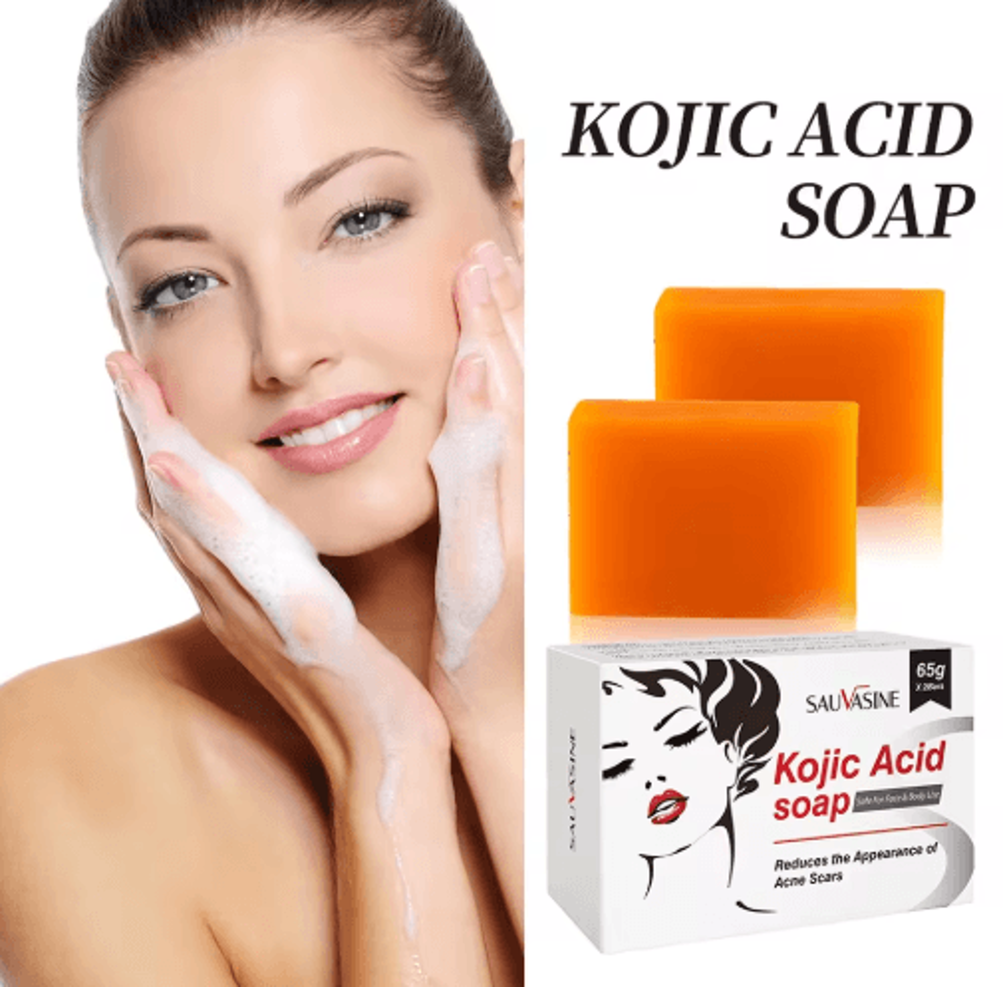 kojic acid brightening soap set (65g by2) – deep cleansing & even tone facial bar