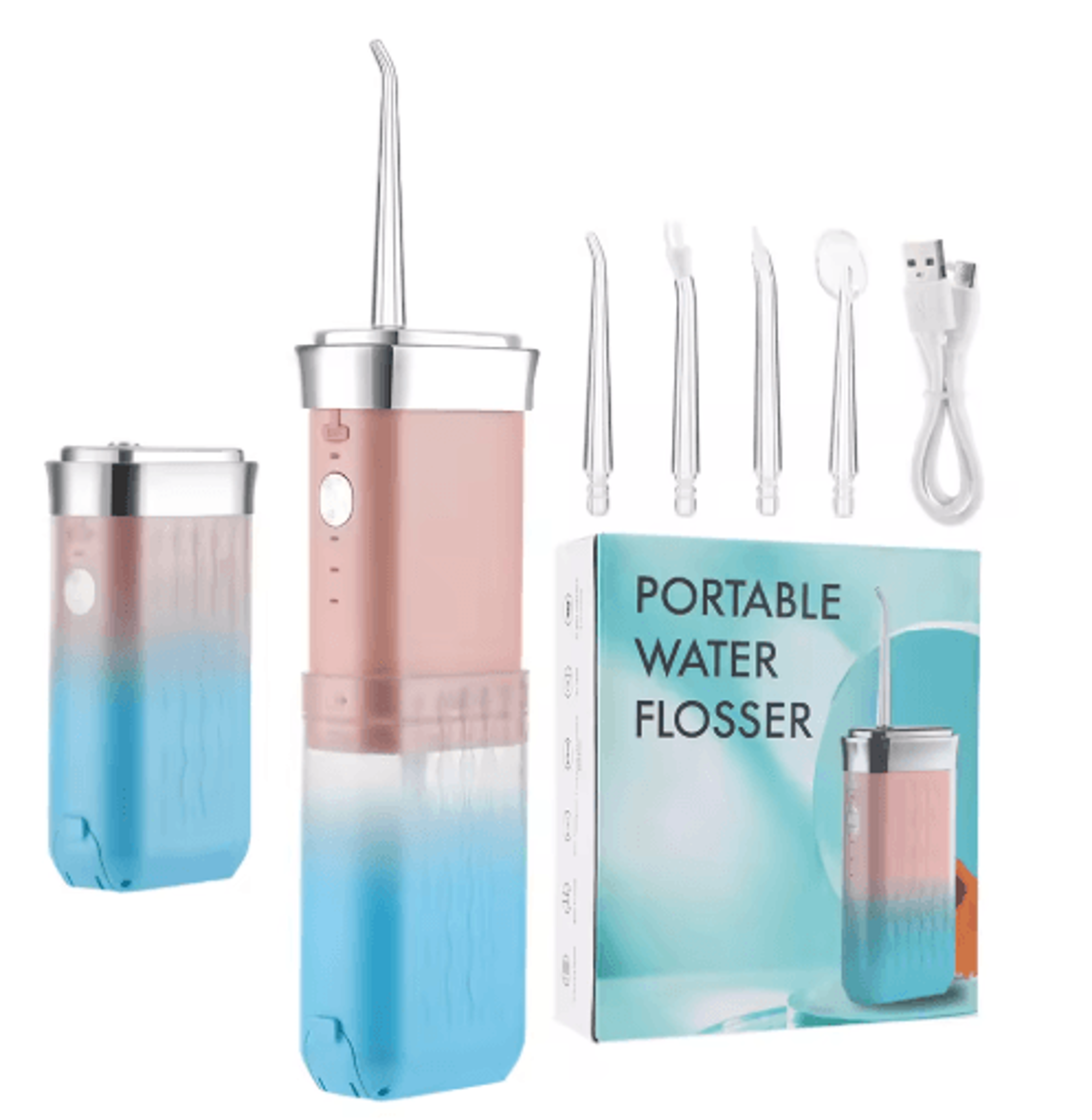 portable smart water flosser – rechargeable electric oral irrigator with 4 jet tips