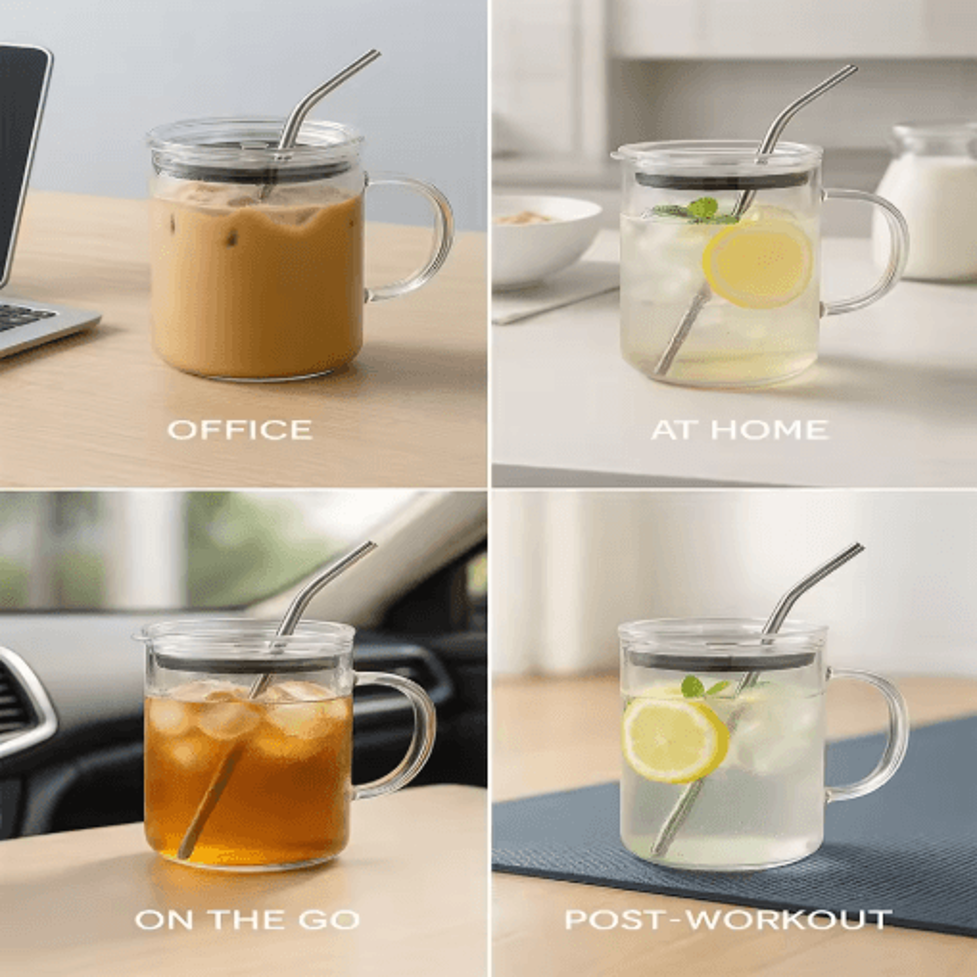 1000 ml glass tumbler with straw and lid reusable iced coffee cup for hot and cold drinks