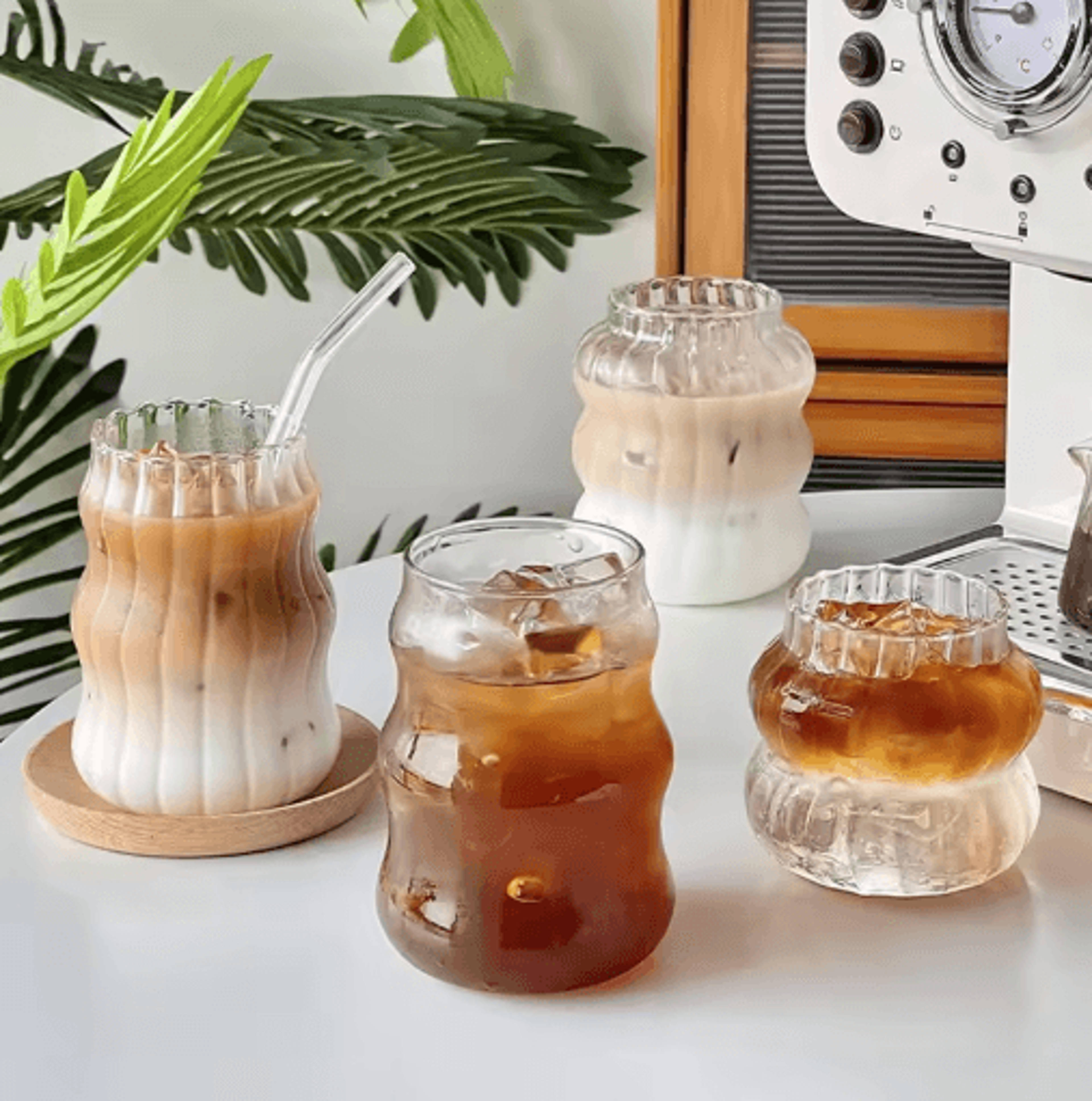 ins style transparent glass coffee mug heat resistant ripple tumbler for cocktails and beverages 1 to 2 pcs