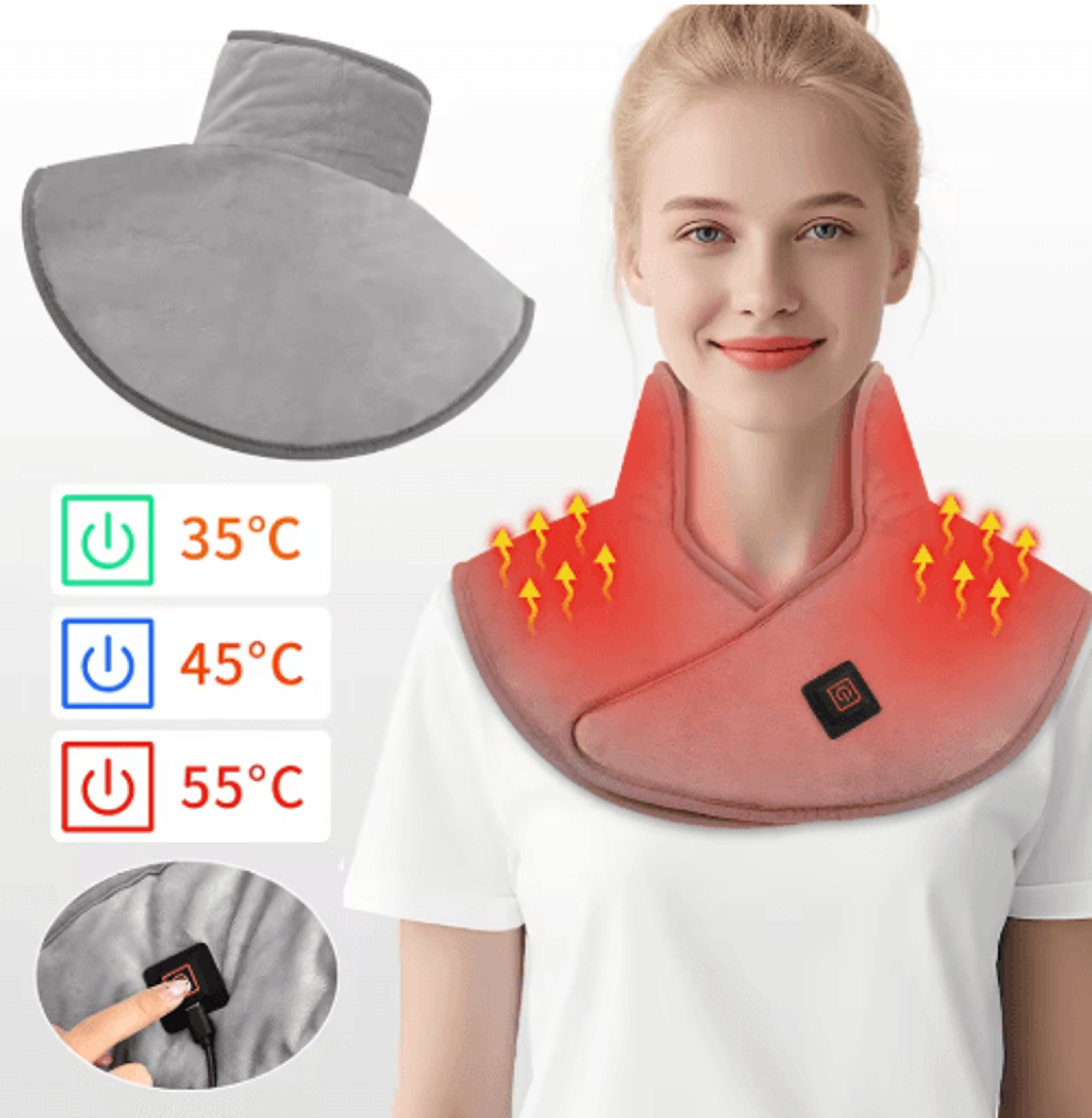 electric heating shoulder & neck pad – cervical thermal wrap with 3 heat levels for home & office