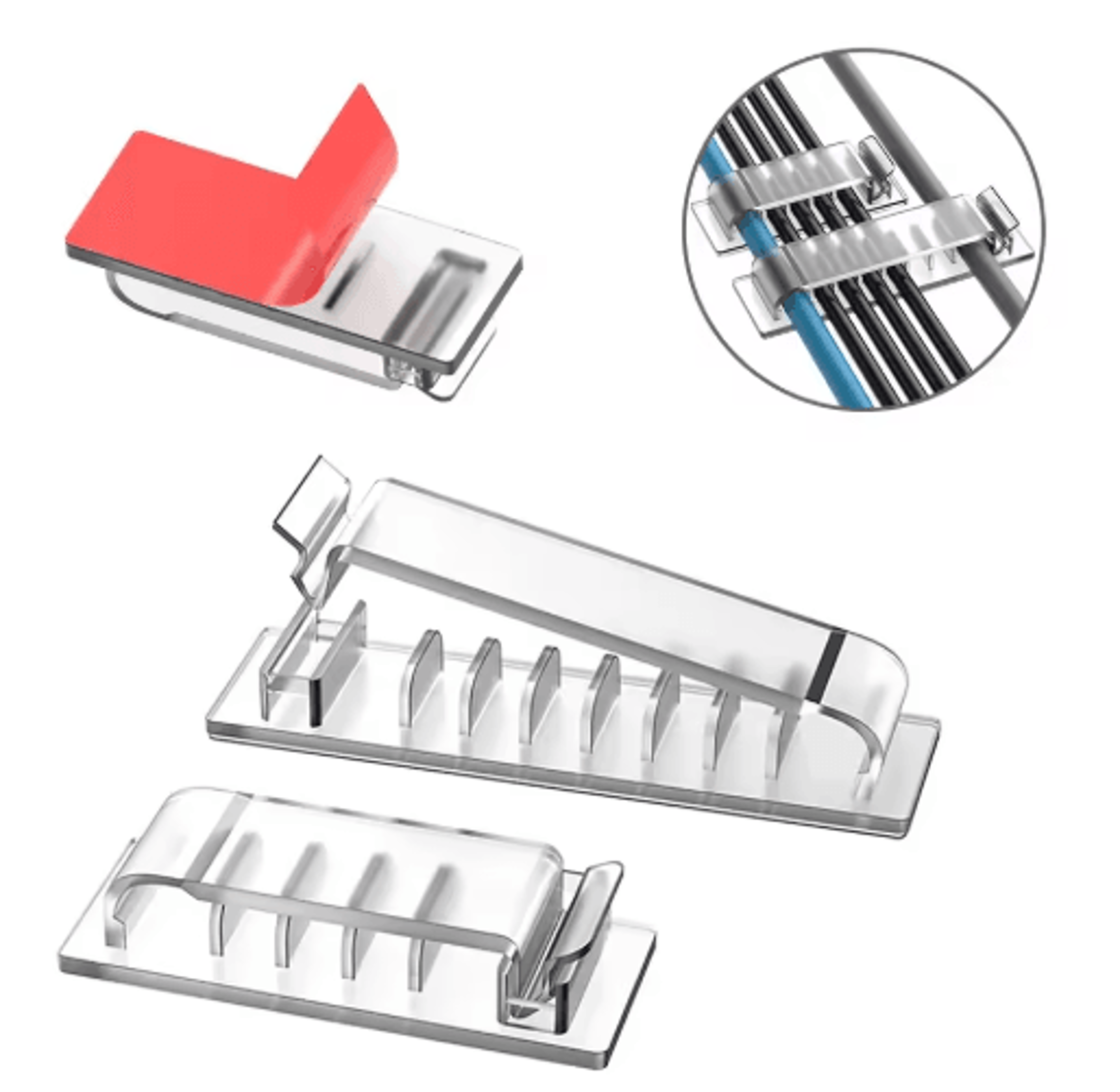 self-adhesive multi-slot cable organizer clips for desk & under-desk use