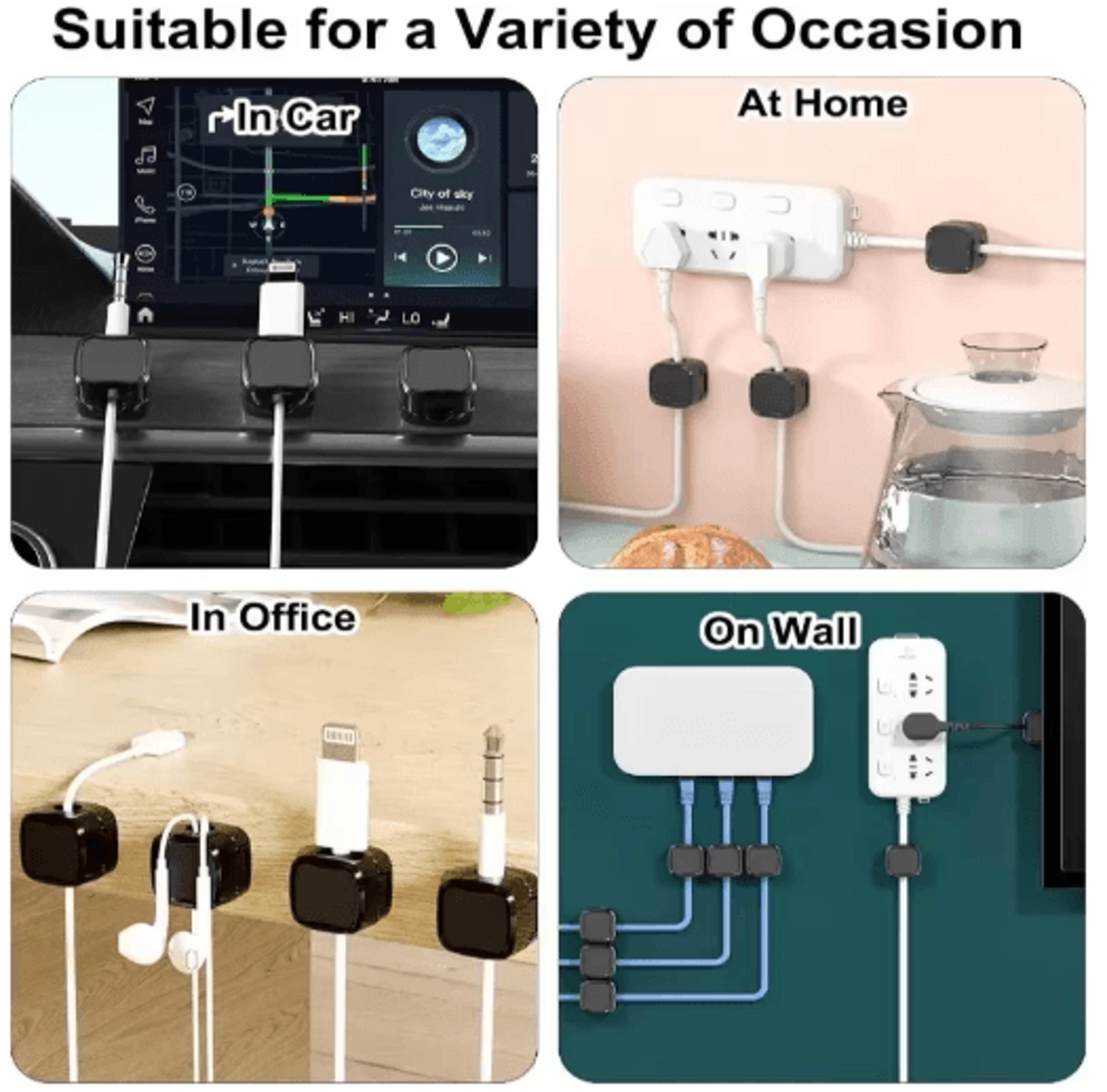 magnetic adjustable cable clips set for smooth under-desk cable management