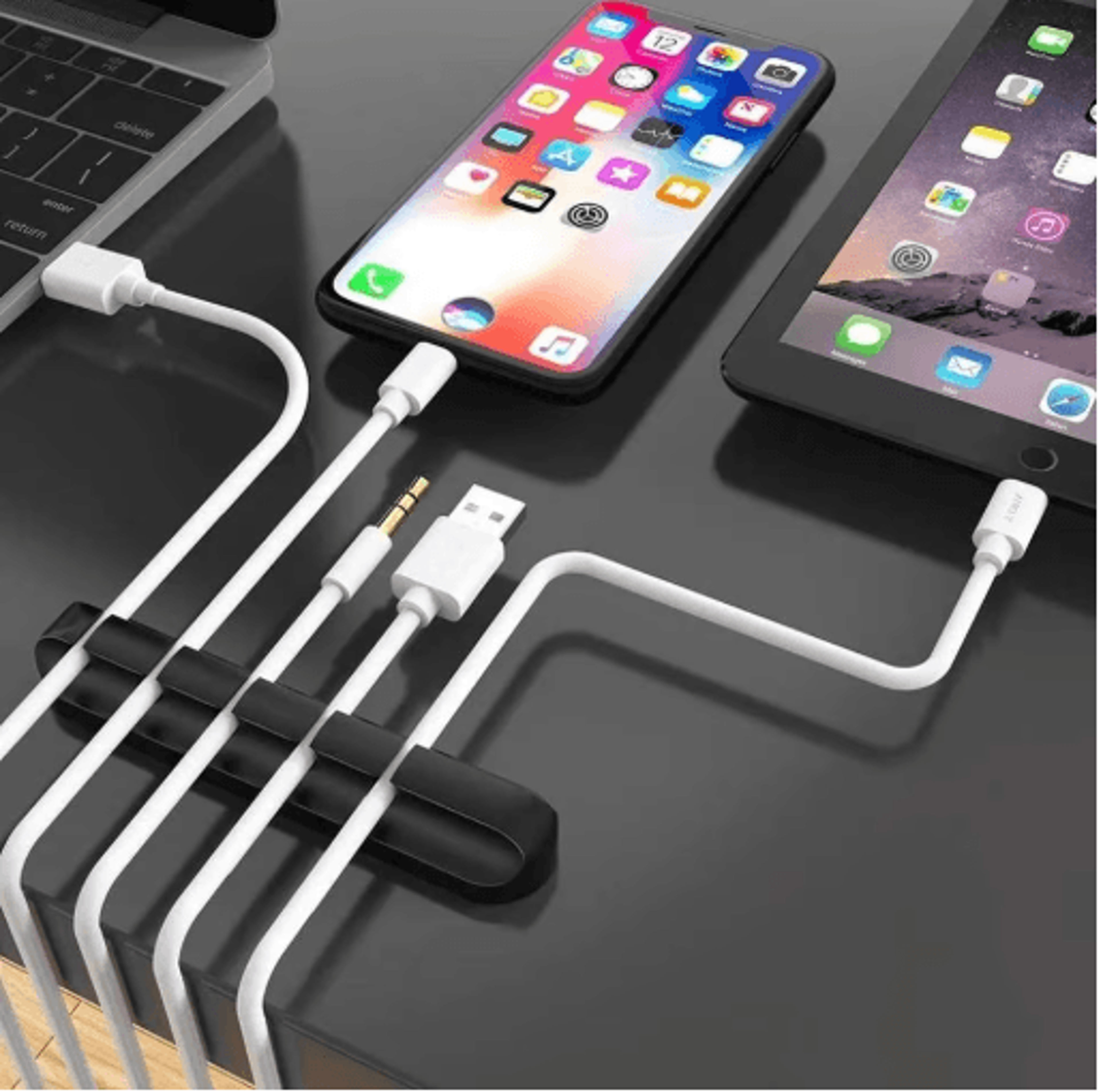 silicone usb cable organizer and desktop cable winder clips