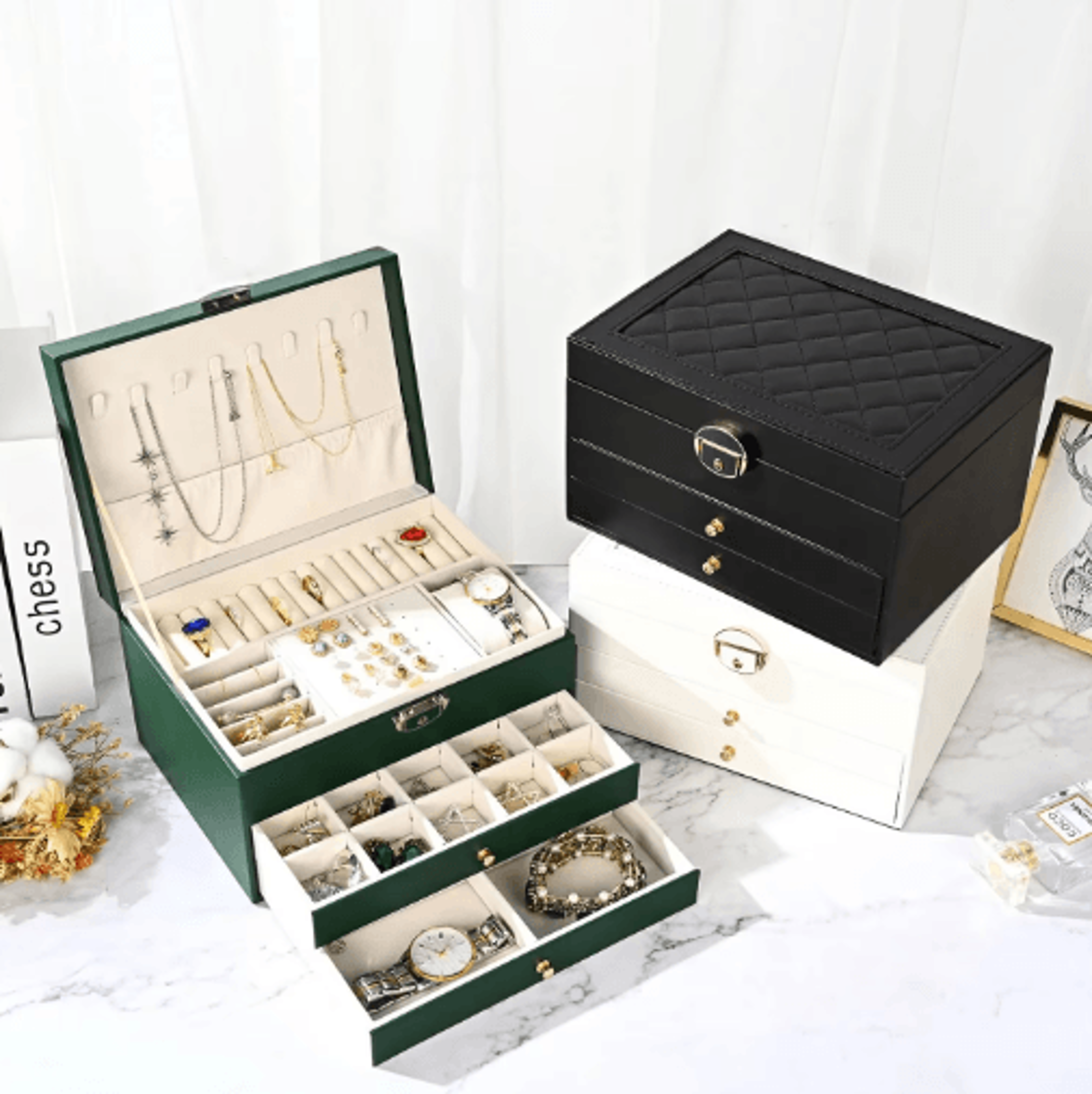high end multi layer drawer type jewelry box household large capacity earring storage organizer with oxidation finish