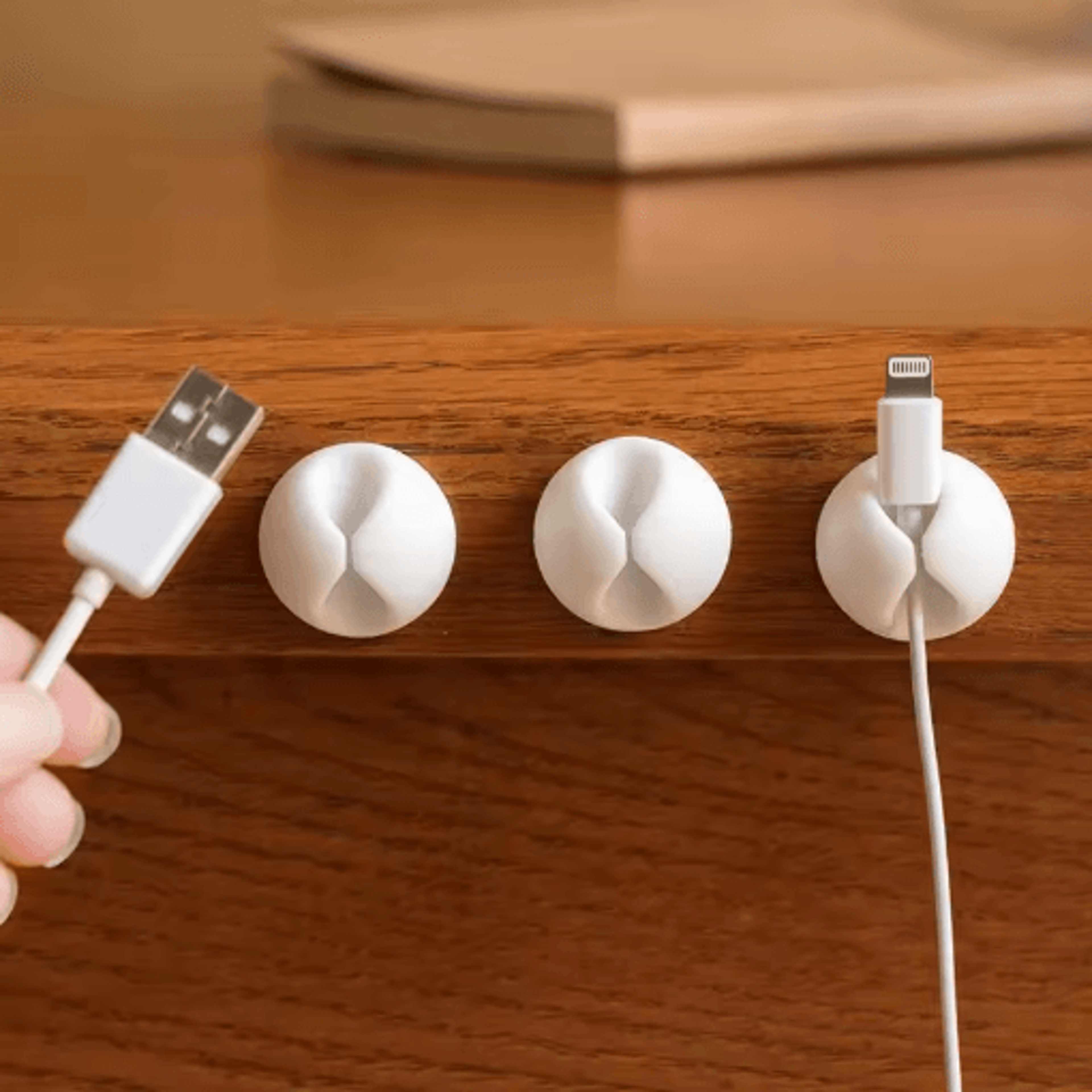 6-piece desk cable organizer set with fixed clasp clips & cable winders