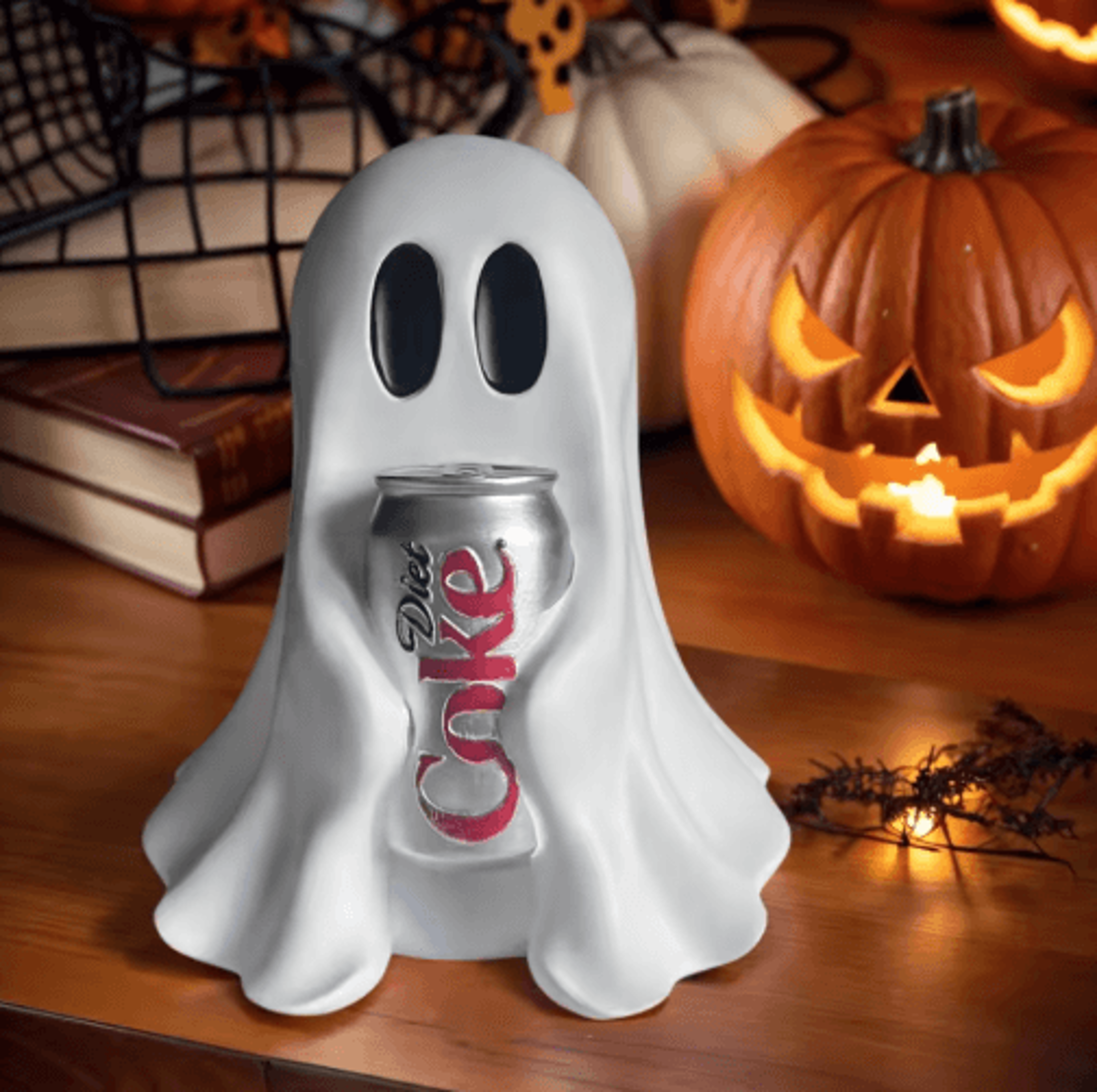 cute halloween ghost holding coke tabletop statue decor